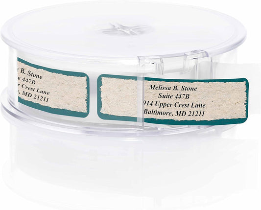 Natural Kraft Parchment Rolled Address Labels with Elegant Plastic Dispenser