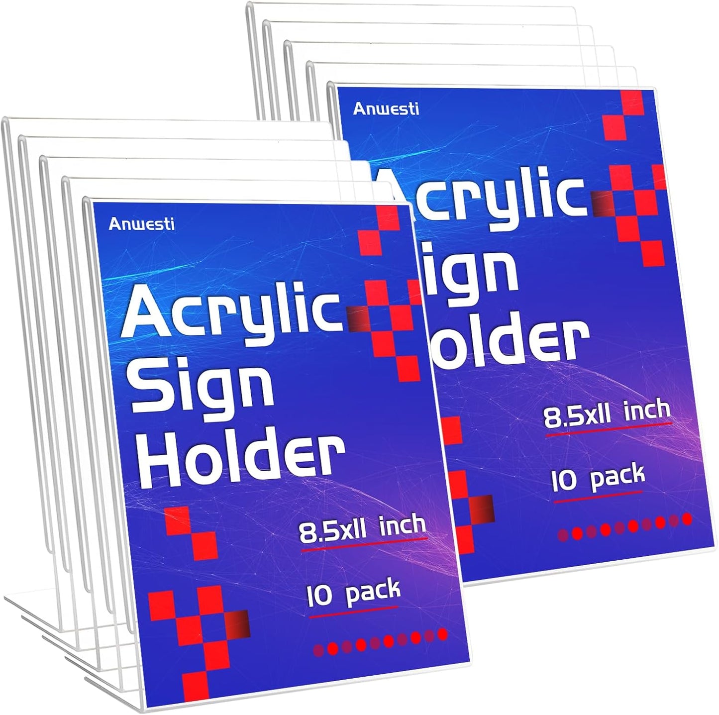 Acrylic Sign Holder 8.5" x 11" - 10 Pack Clear L-Shaped Tabletop Menu Frame for Restaurants, Photos, Posters | Slanted Back Design | Durable Promotional Display Stand