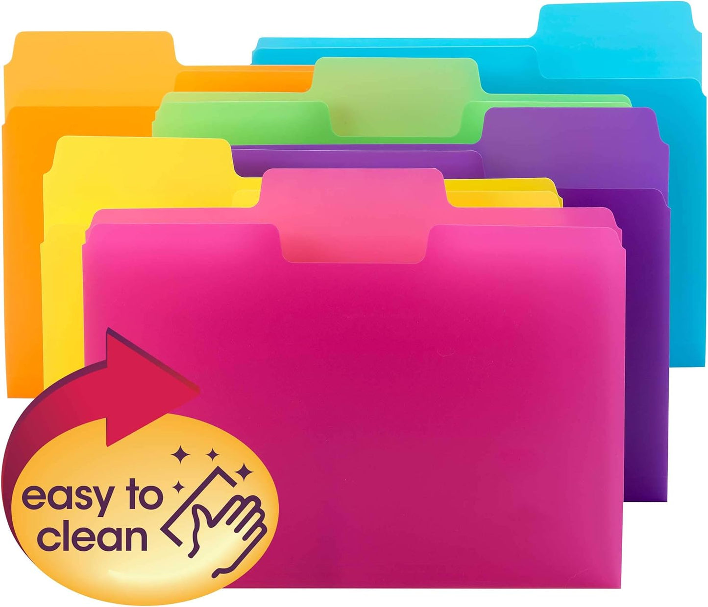Smead SuperTab Poly Plastic File Folders for Documents, Set of 18 Plastic Folders, 1/3-Cut Tabs, File Folders Letter Size, Assorted Bright Colors, Office Supplies, School Supplies (10515)