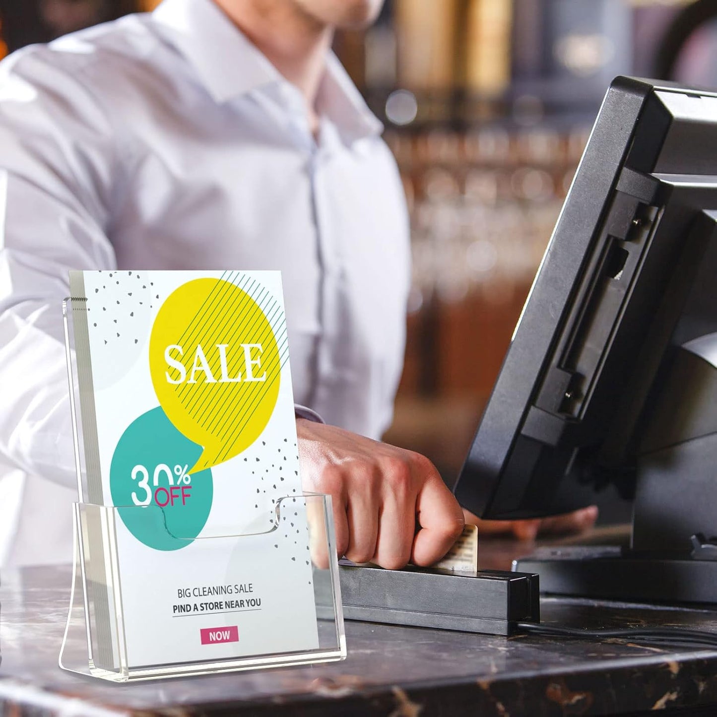 HIIMIEI Brochure Holder 8.5 x 5.5 inches, Acrylic Flyer Holder with 6 Pack, Plastic Stands for Displaying Magazines, Pamphlets, Literature, Brochures, Booklets, Menu