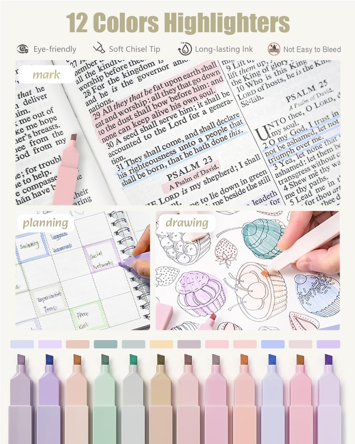 Four Candies 39 PCS Aesthetic School Supplies with Cute Pen Case, 12 Pastel Highlighters, 5 Black Ink Gel Pens, 6 Mechanical Pencils Set 0.5 & 0.7mm for Students Stationary College Essentials (Blue)