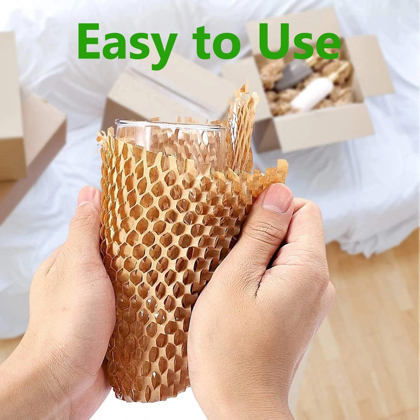 Honeycomb Packing Paper Wrap 15" x200' Sustainable Alternative to Bubble Cushioning Wrap for Moving/shipping/packing Roll with 20 Fragile Sticker Biodegradable & Fully Recylable