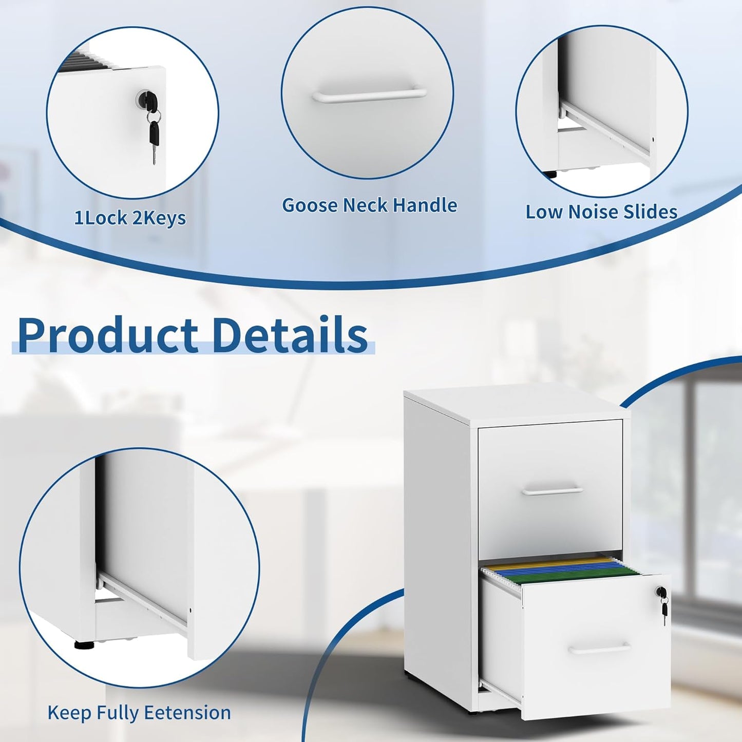 2-Drawer Locking Vertical File Cabinet, Metal Storage Cabinet for Office/Home – Secure Vertical Filing for Letter/Legal/A4/F4 Documents, Easy to Assemble Steel Cabinet (White, 2 Drawer-25 H)