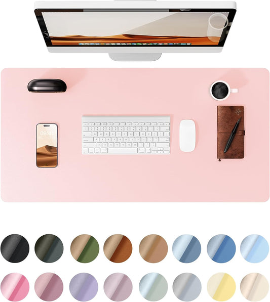 YSAGi Leather Desk Protector, Office Mat, Large Mouse Mat, Non-Slip PU Leather Blotter, Laptop Desk Pad, Waterproof Writing Pad for Office and Home (Light Pink, 35.4" x 17")