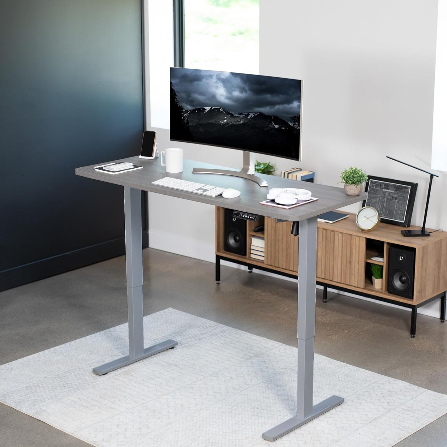 VIVO Electric 60 x 24 in Standing Desk, Memory Height Adjustment, 1B Series, One-Piece Dark Gray Top, Gray Frame, DESK-KIT-1G6G