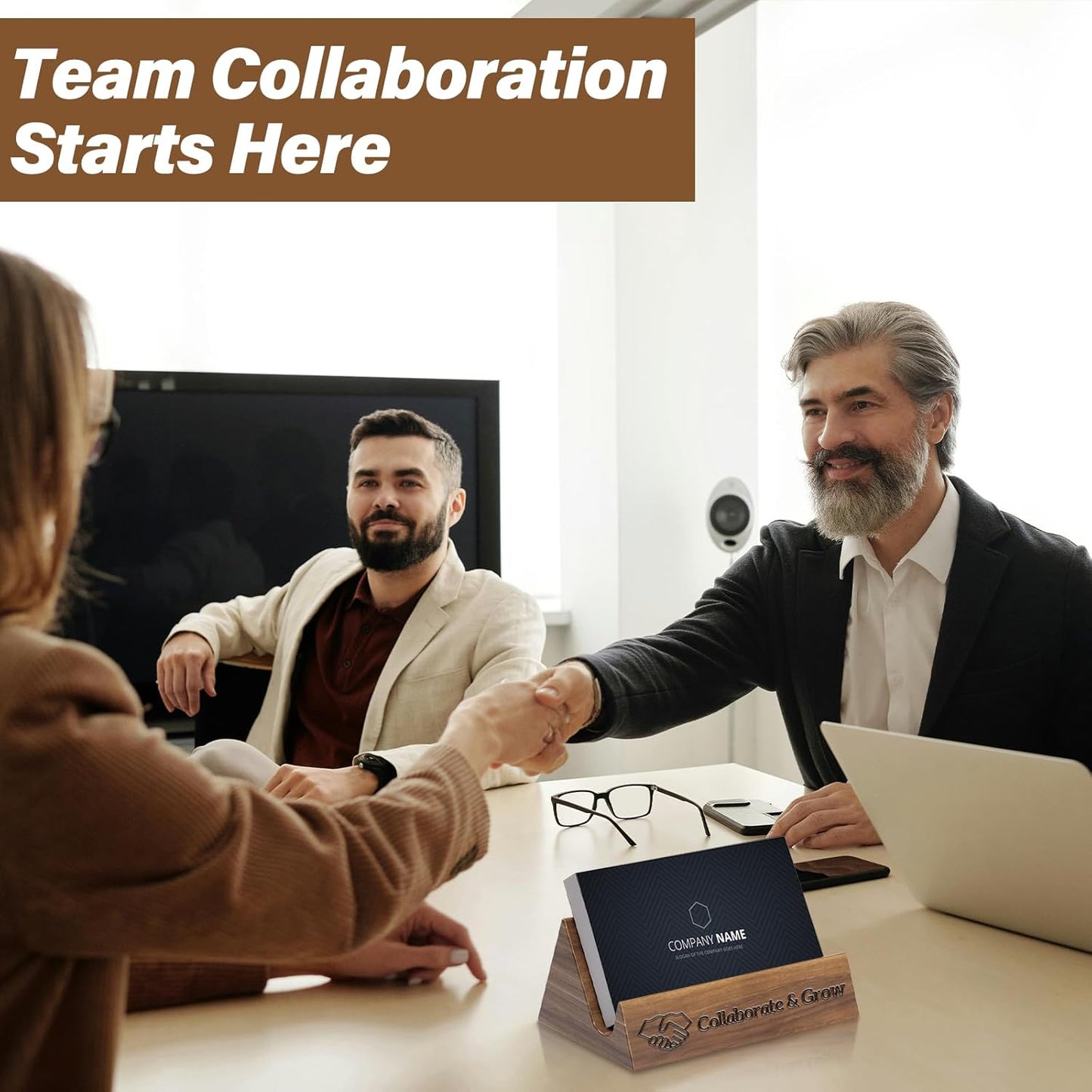 Custom Business Card Holder Desk-Personalized Engraved Wooden Business Card Case Holder, Customized Name Logo Business Card Display Gifts for Men Women (Walnut-Whole)