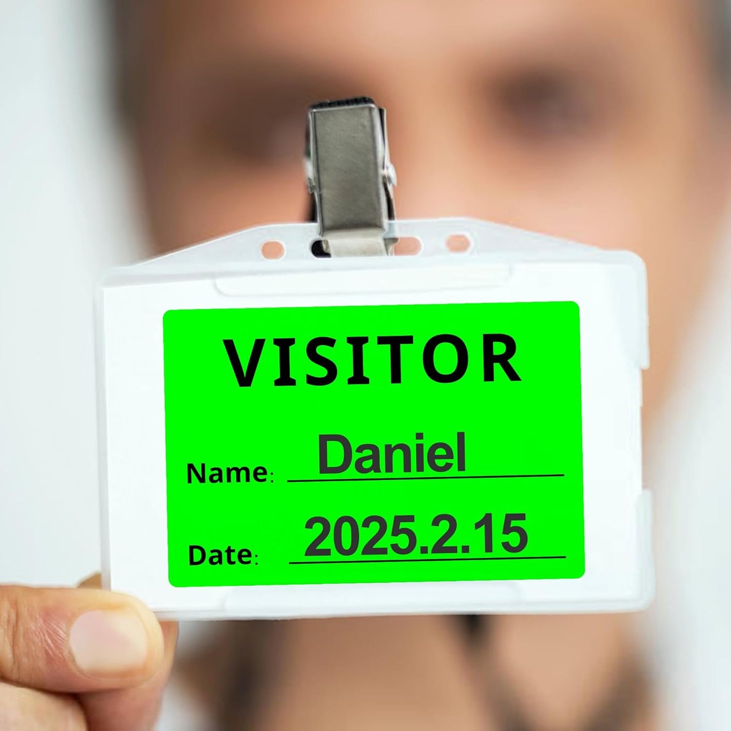 Visitor Pass Stickers – 300 Writable Name Tag Labels, 2 x 3 Inch, Self-Adhesive Identification Badges for Office, School, Events (300Pcs-Fluorescent Green)