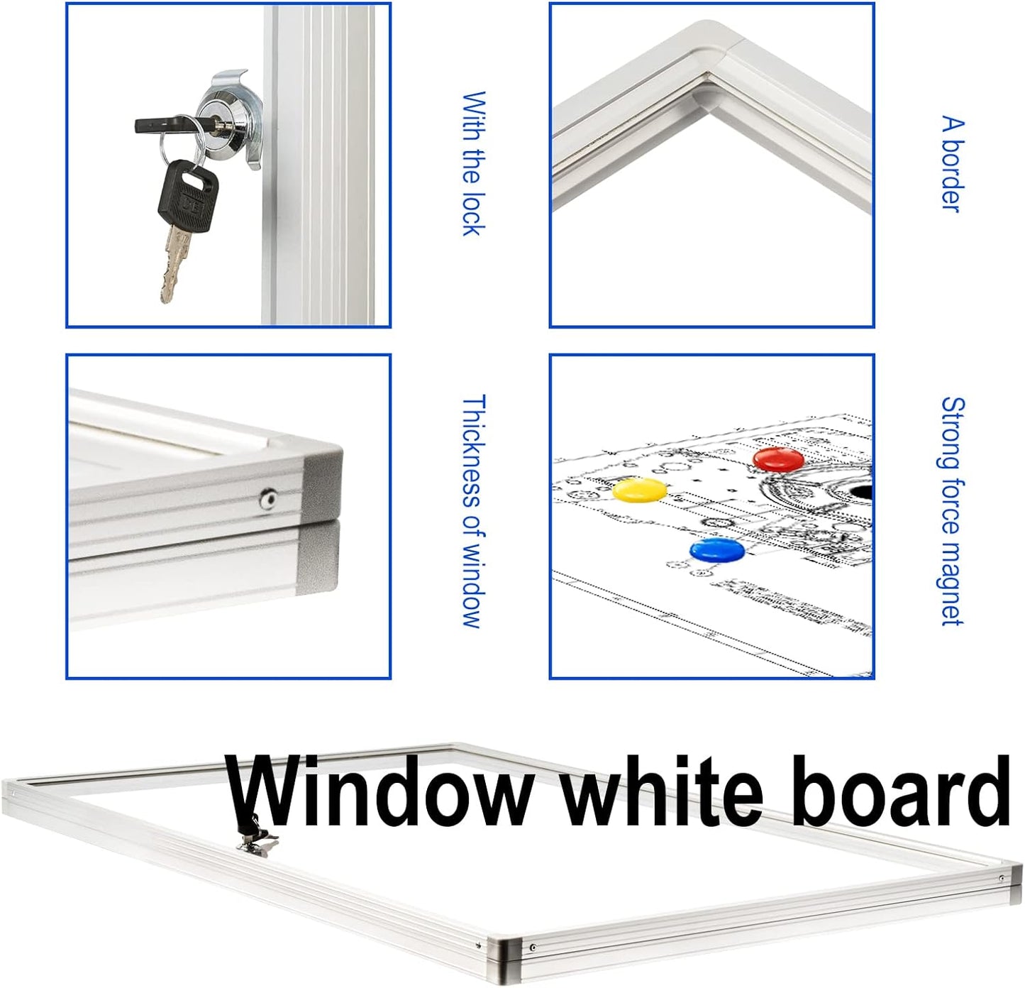 BIBOC 36x24 Inches Lockable Bulletin Boards White Board Frame Enclosed Display Case,with Magnets,for School Message Notice Whiteboard