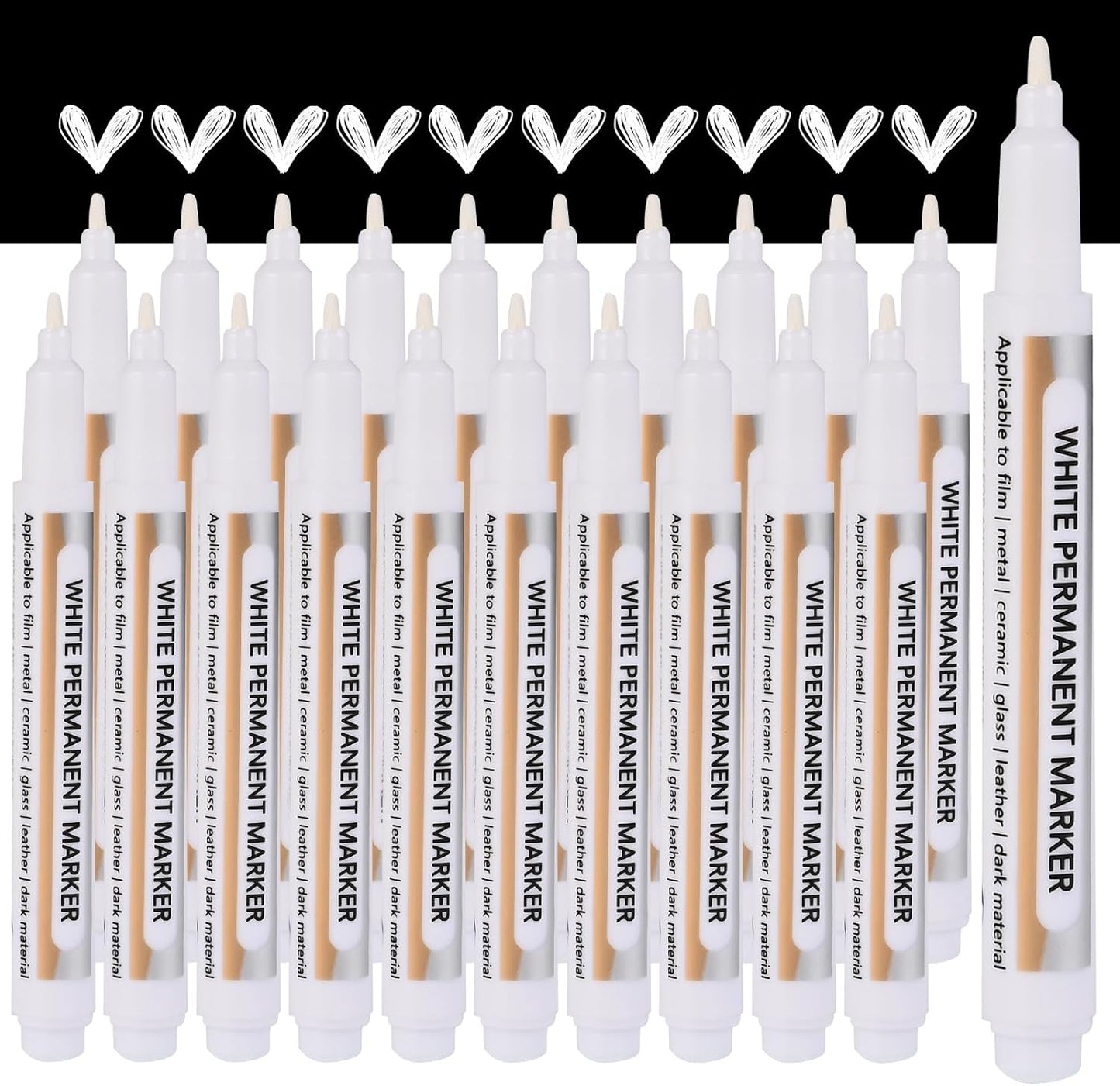 Goldge 20 White Paint Pen - Waterproof Acrylic Markers, Permanent White Paint Markers for Metal, Canvas, Glass, Wood, Stone, Ceramic, DIY Art Supplies