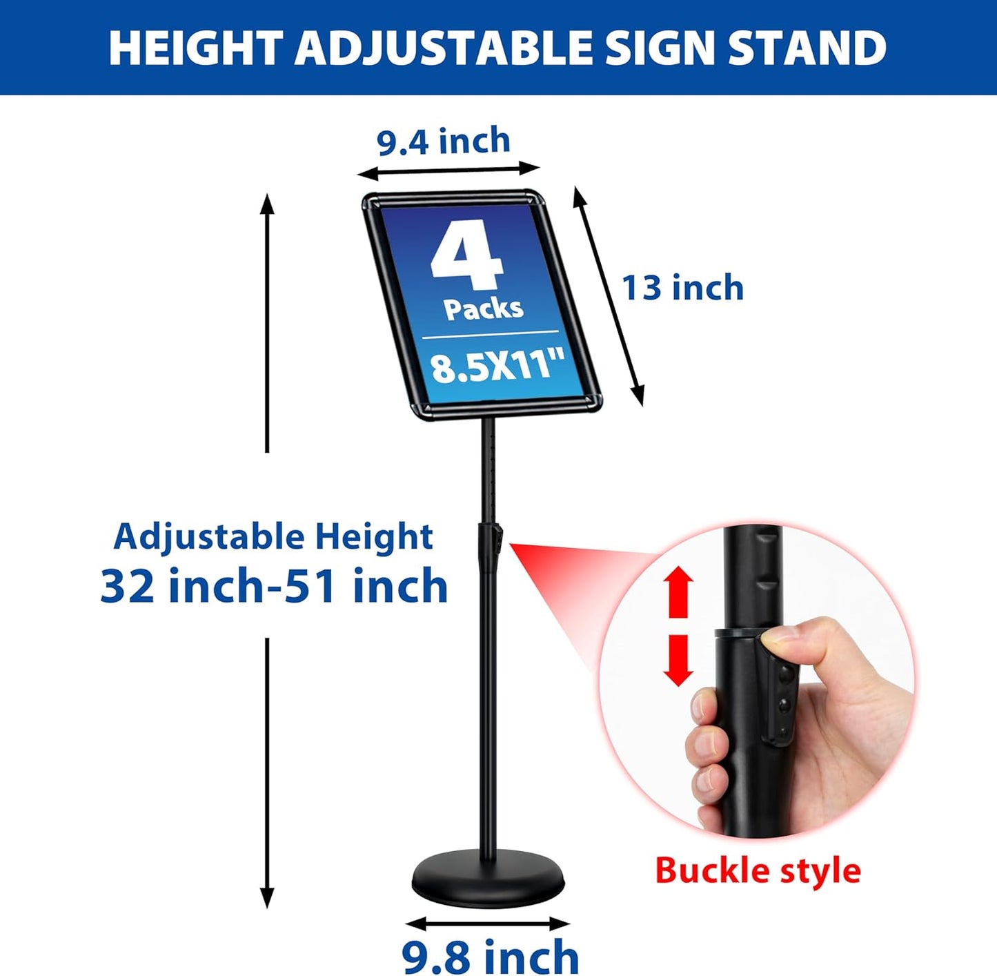 4 Packs 8.5x11 Inch Sign Stand - Adjustable Floor Standing Sign Holder, Pedestal Poster Stand for Vertical & Horizontal Display, Outdoor & Indoor Use for Business & Store Signage - Black