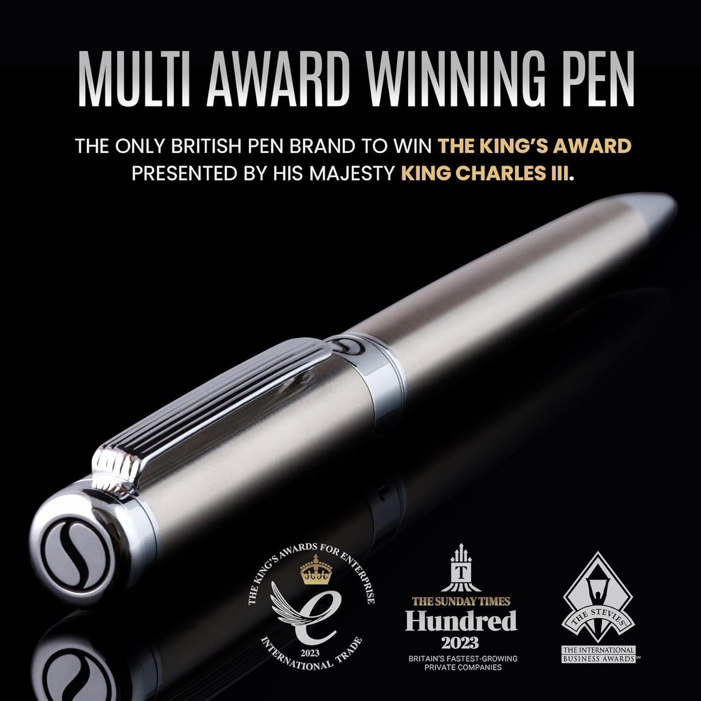 Scriveiner Stainless Steel Ballpoint Pen - Stunning Luxury Pen with Stainless Steel Finish, Schmidt Black Refill, Best Ball Pen Gift Set for Men & Women, Professional, Executive, Office, Nice Pens