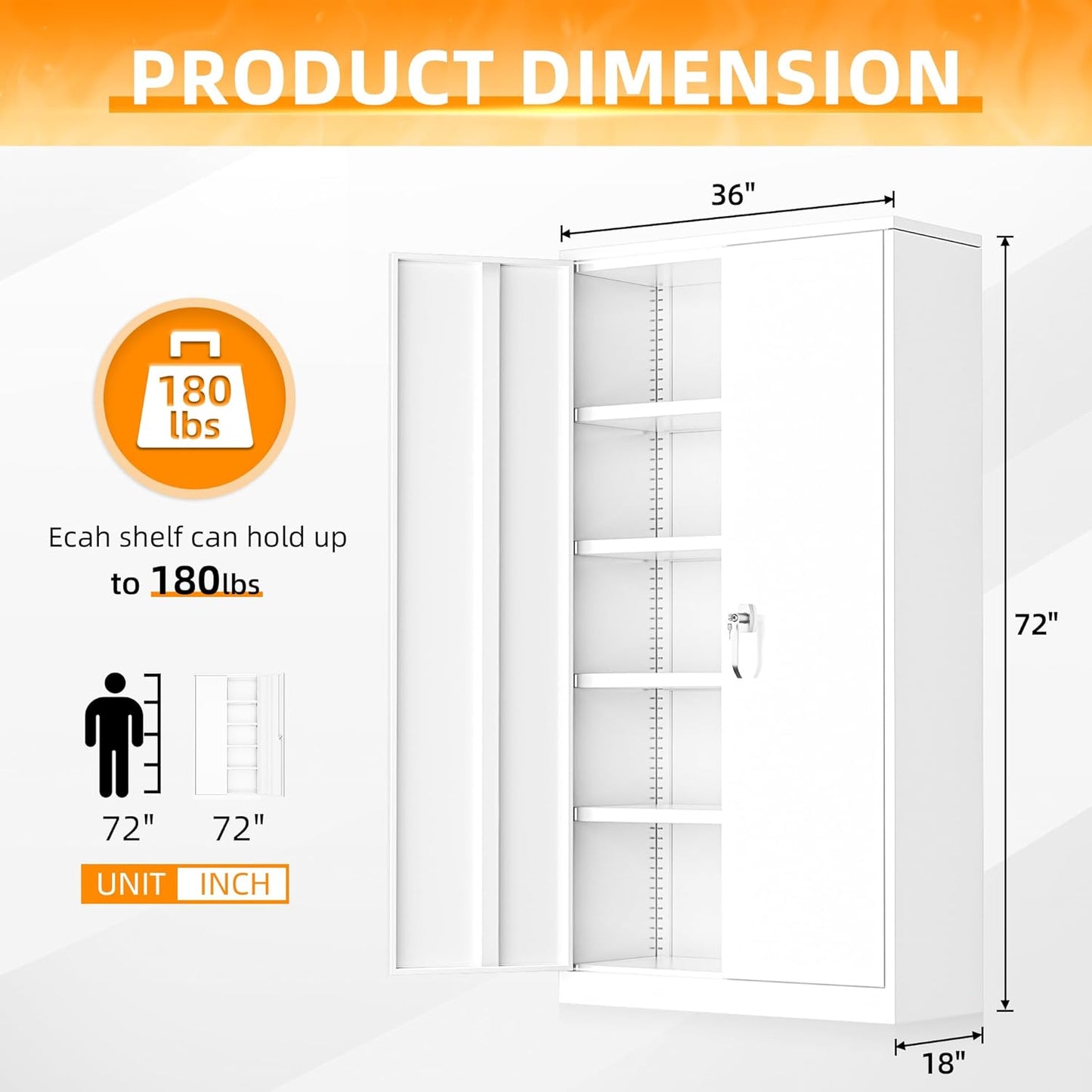 INTERGREAT Garage Storage Cabinets with Doors and Shelves,72" Tall White Steel Locking Cabinets Storage, Metal Cabinet for Home Office, Warehouse, School