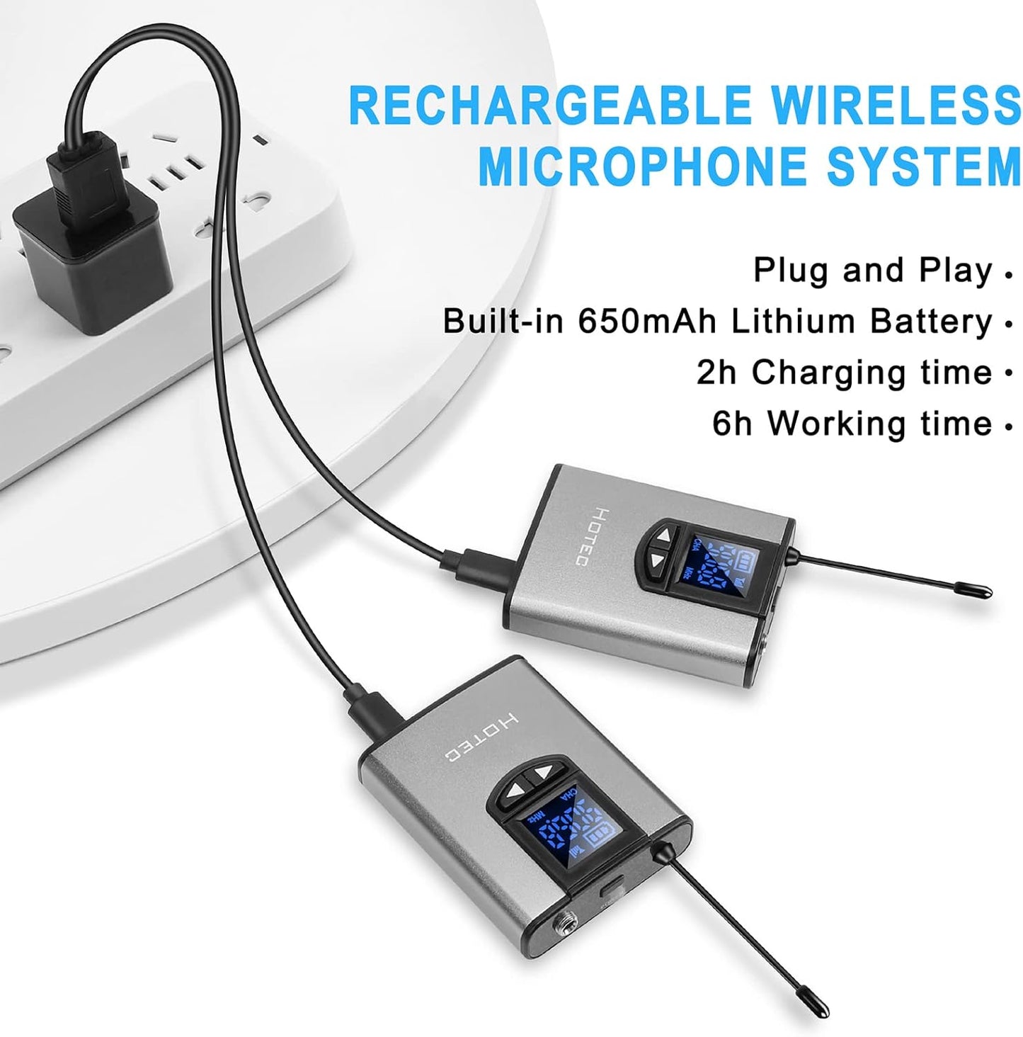 HOTEC UHF Wireless Microphone System with Dual Lapel/Lavalier and Headset Microphones Over PA, Mixer, Speaker, Karaoke Machine for Church, Training, Classroom, Interview (H-K25)