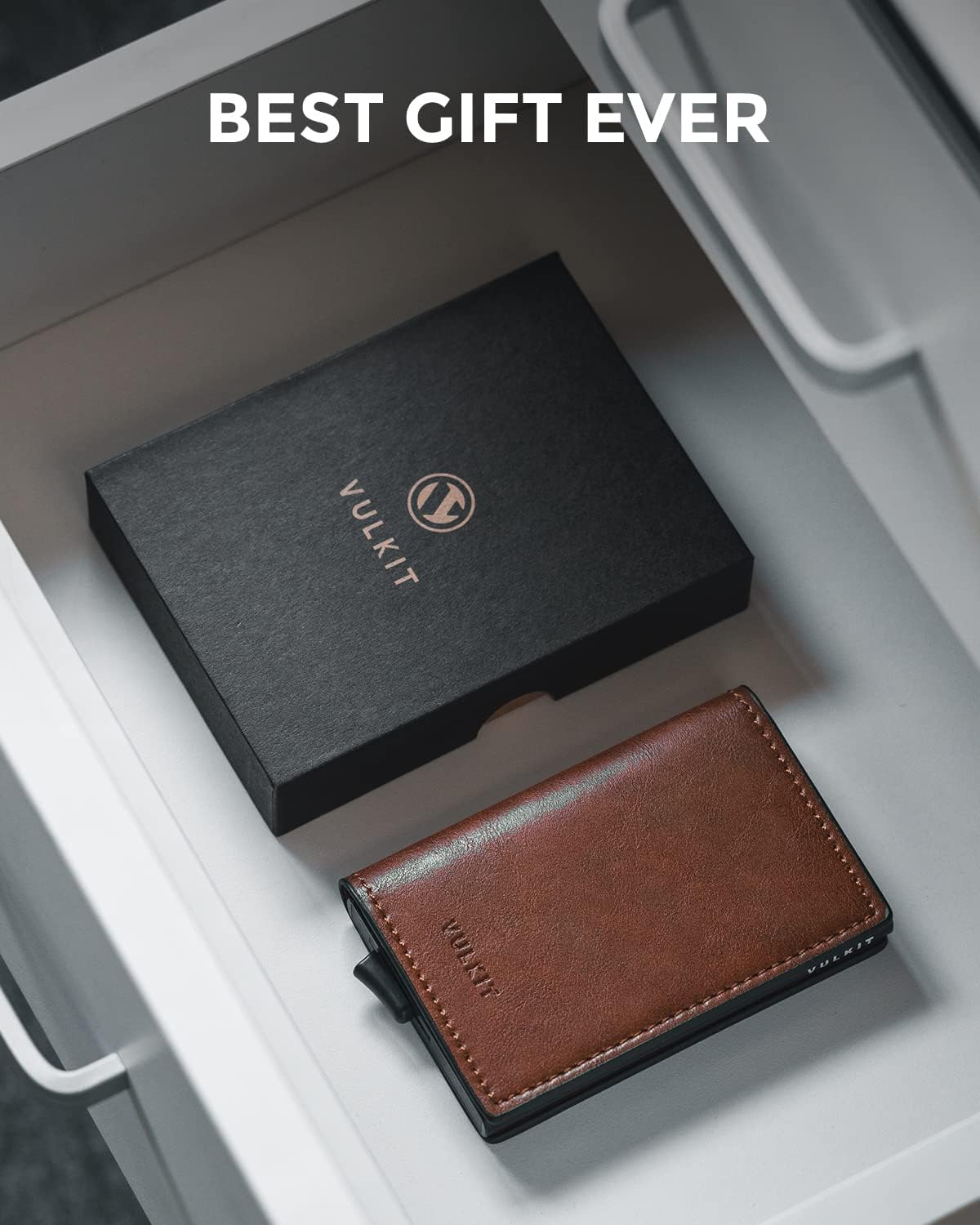 VULKIT Credit Card Holder RFID Blocking Leather Automatic Pop Up Wallet Aluminum Slim Pocket Business Card Case