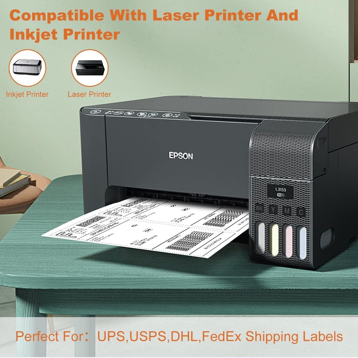 Half Sheet Laser/Ink Jet Shipping Labels UPS FedEx Address Labels (2000 Sheets, 4000 Labels)
