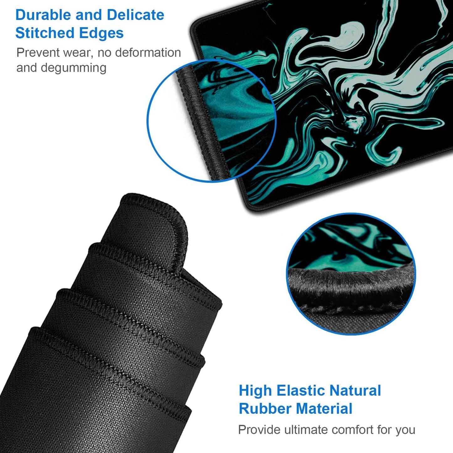 Large Mouse Pad, 31.5x15.7 inch Large Extended Computer Keyboard Mouse Mat, Water Resist Non-Slip Mousepad Rubber Base Long XXL Desk Mouse Pad for Gaming, Office & Home, Marble Cyan