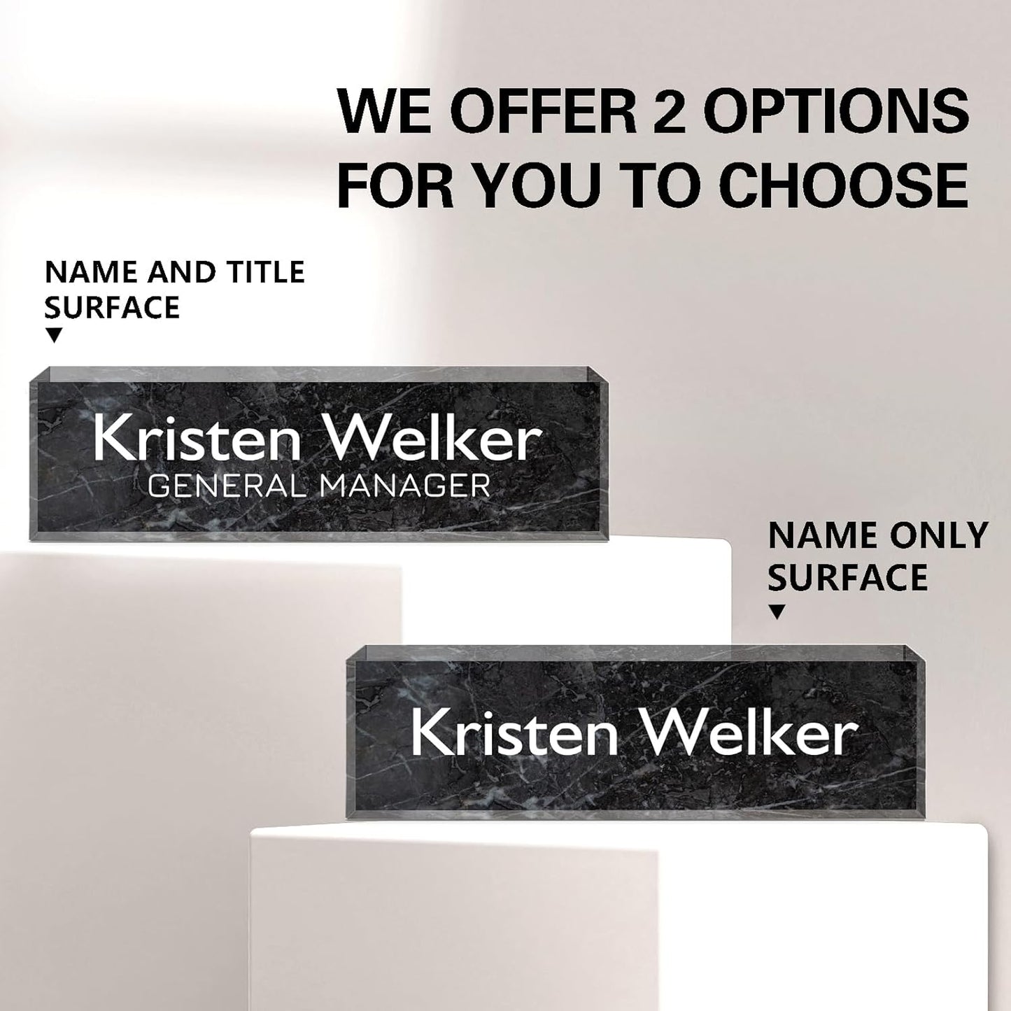 Gowellly Desk Name Plate Personalized - Custom Acrylic Name Plate for Desk - Enterprise Custom Logo/Text nameplates - Employee Appreciation Gifts (Black Marble)