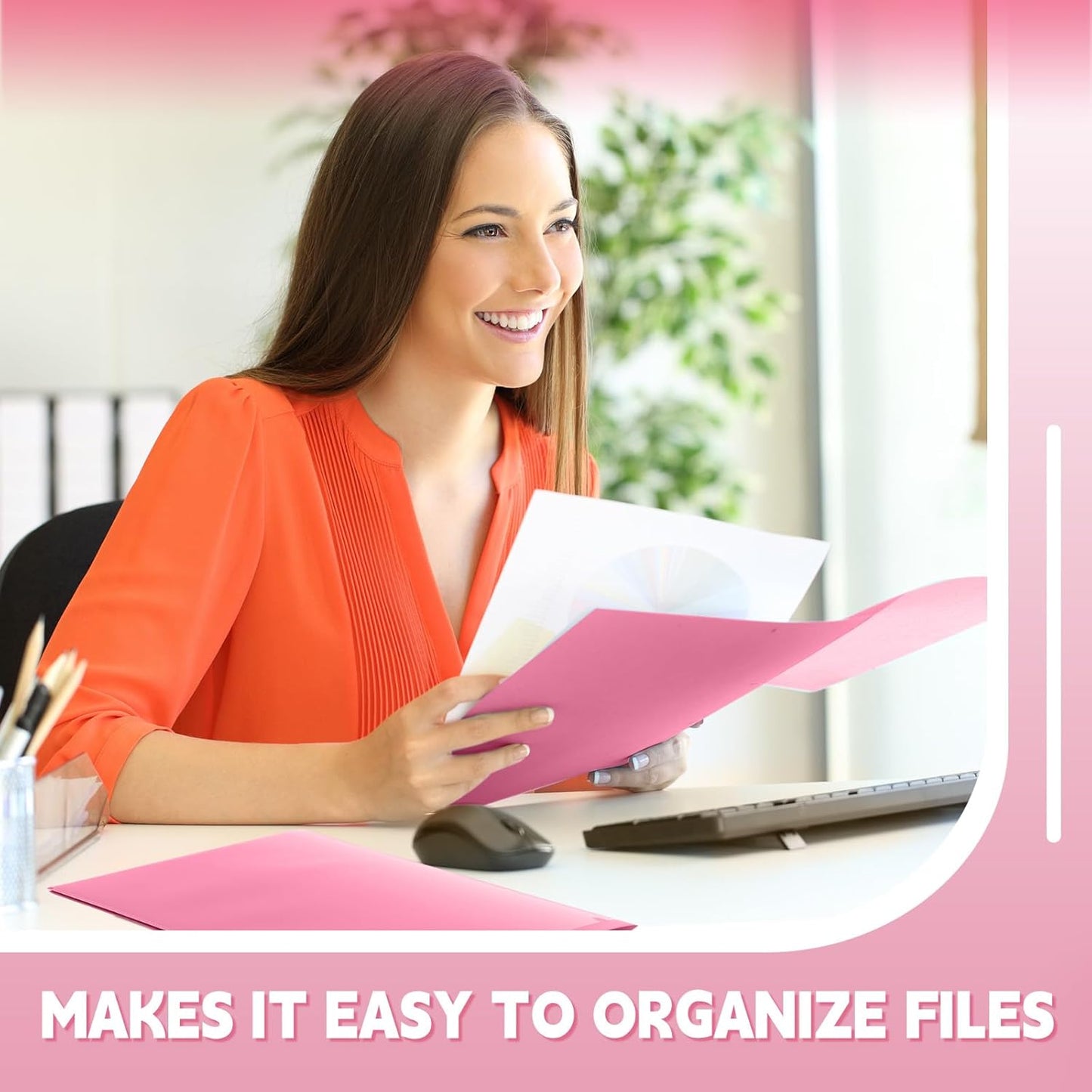 Gueevin 24 Pcs Plastic Folders with Pockets, Back to School Two Pocket Folder Fit Letter Size, Heavy Duty School Business Card Holder for Home Office, 11. 61 x 9. 45 Inches (Pink)