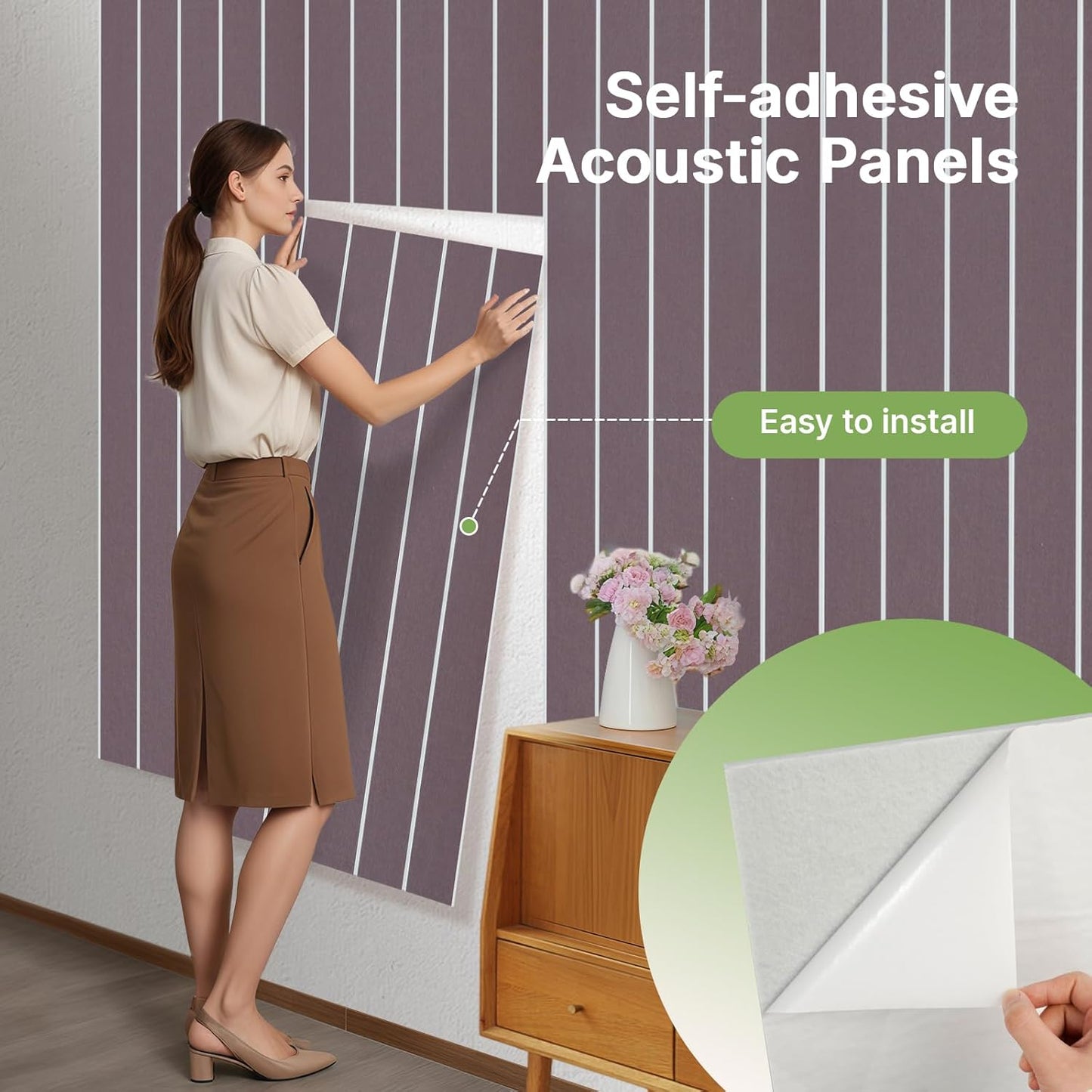 Acoustic 4 Pack Soundproofing UV Print Panels, 47.2” x 23.6” x 0.4” Adhesive Noise Dampening Wall Panels for Home Studio, Office, Gaming Room, and Theater(Dark Brown)