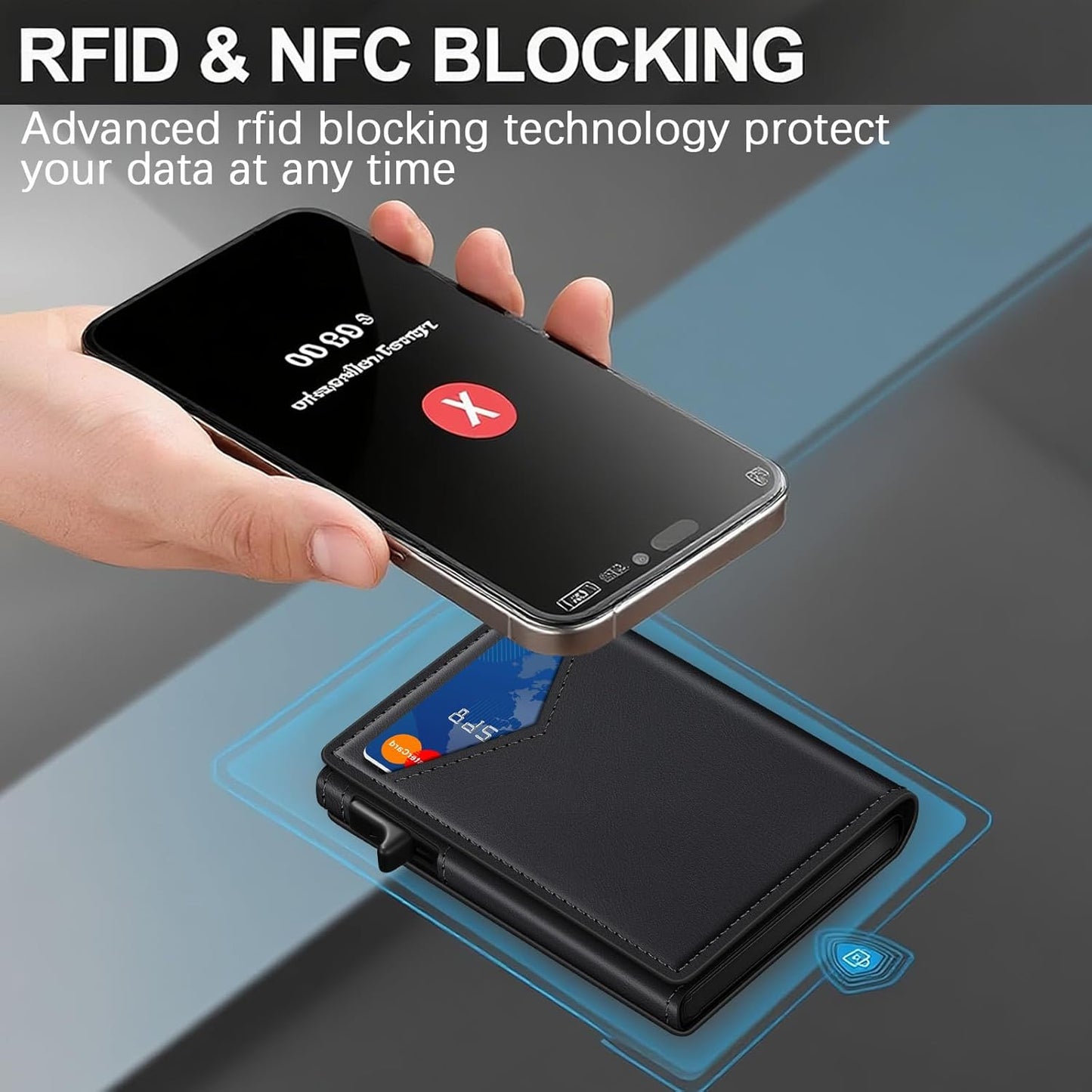 Wallet for Men, RFID Wallet with Money Clip & ID Window, Minimalist Pop Up Credit Card Case Holder 10-12 Cards, Bifold Slim Smart Wallet for Front Pocket, Compact Metal Wallets, Gifts for Men, Black