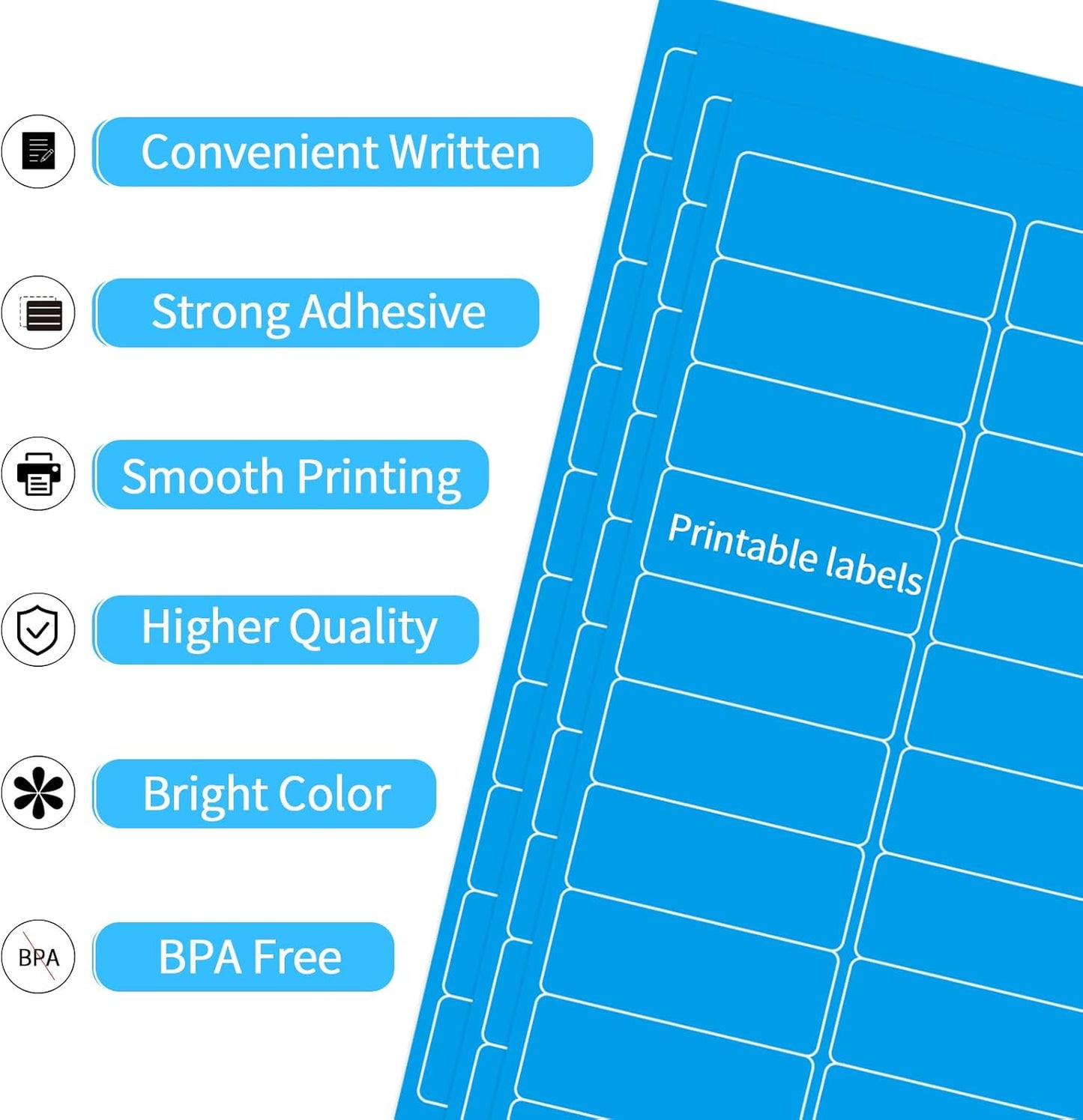 8-1/2 x 11 Neon Color High Light Labels for Laser & Inkjet Printer, Strong Adhesive (Blue, 1" x 2-5/8" - 30 Per Page | 600 Labels)