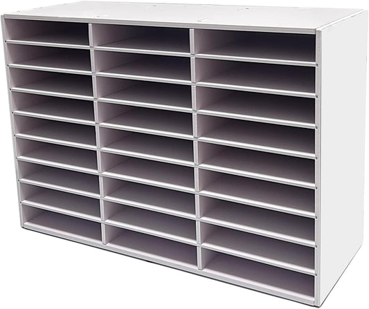 Literature Organizer - 27 - Slot Desktop File Sorter & Mail Center, Paper Storage Cabinet for Home, School & Office（White）