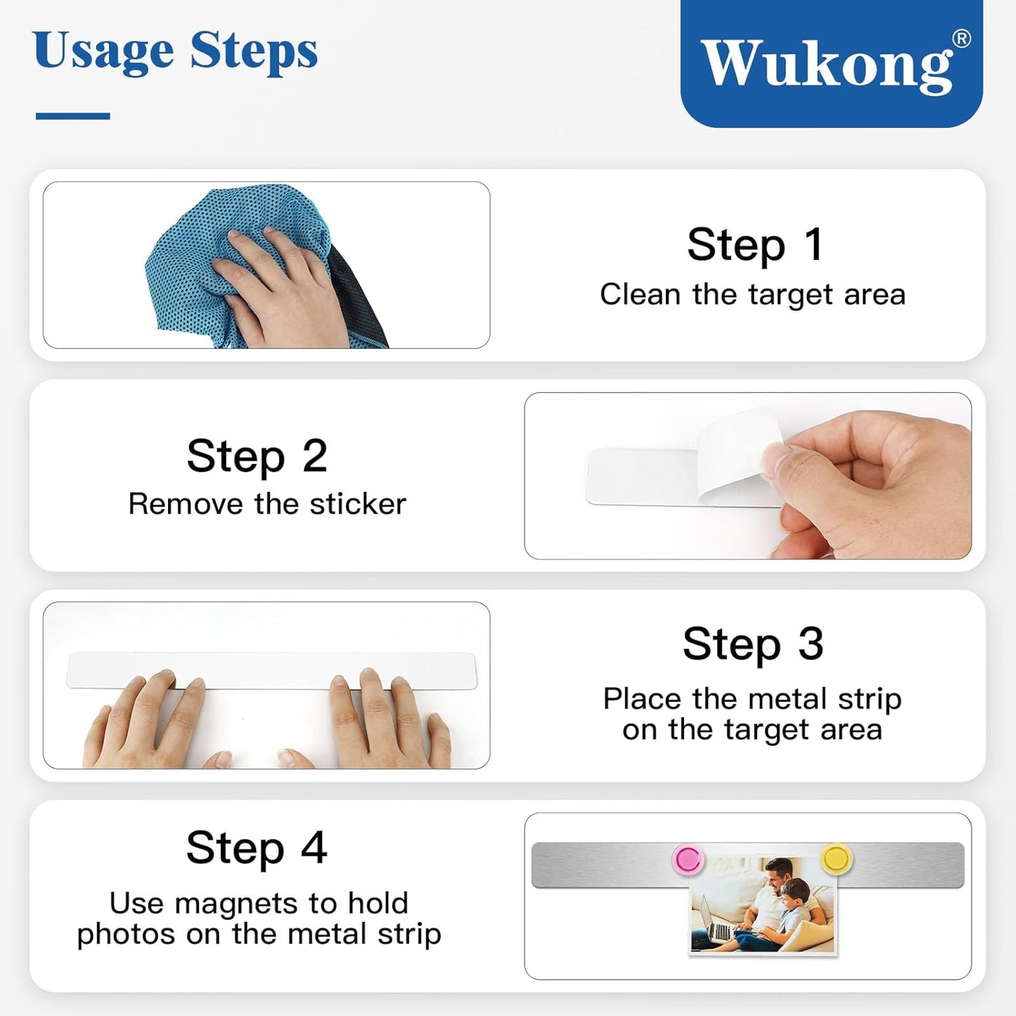 Wukong 8 Pack | 30x3cm(11.81 x 1.18) Magnetic Stainless Silver Boards Strips, Adhesive Backing Bulletin Bar Board, Memo Board with 32Pcs Colorful Magnets for Office, Home, Photo Wall, Documents