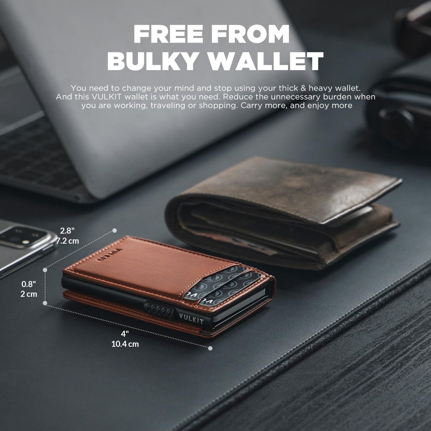 VULKIT Men's Wallet with ID Window Premium Leather Wallets RFID Blocking Minimalist Wallet Pop Up Card Holder Magnetic Closure