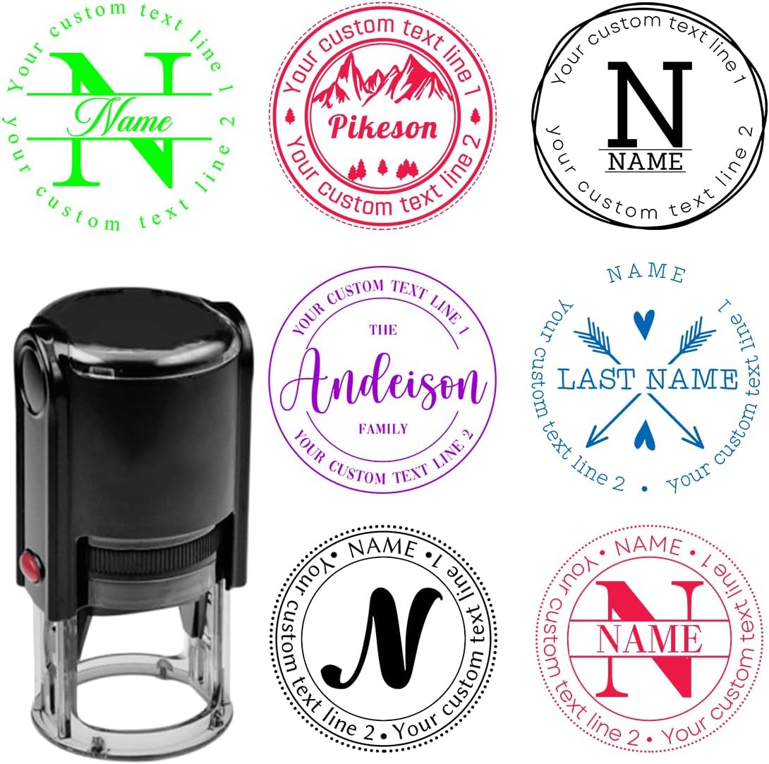Personalized Round Address Stamp, Custom Self Inking Rubber Stamp with Name Initials Text, Customized Monogram, Wedding Address Stamp, Stampers for Office, Small Business, Events