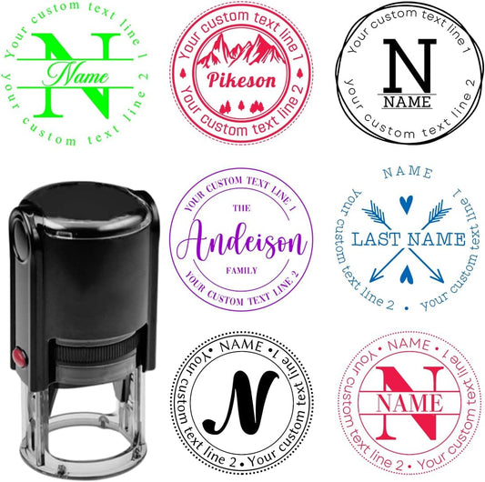 Personalized Round Address Stamp, Custom Self Inking Rubber Stamp with Name Initials Text, Customized Monogram, Wedding Address Stamp, Stampers for Office, Small Business, Events