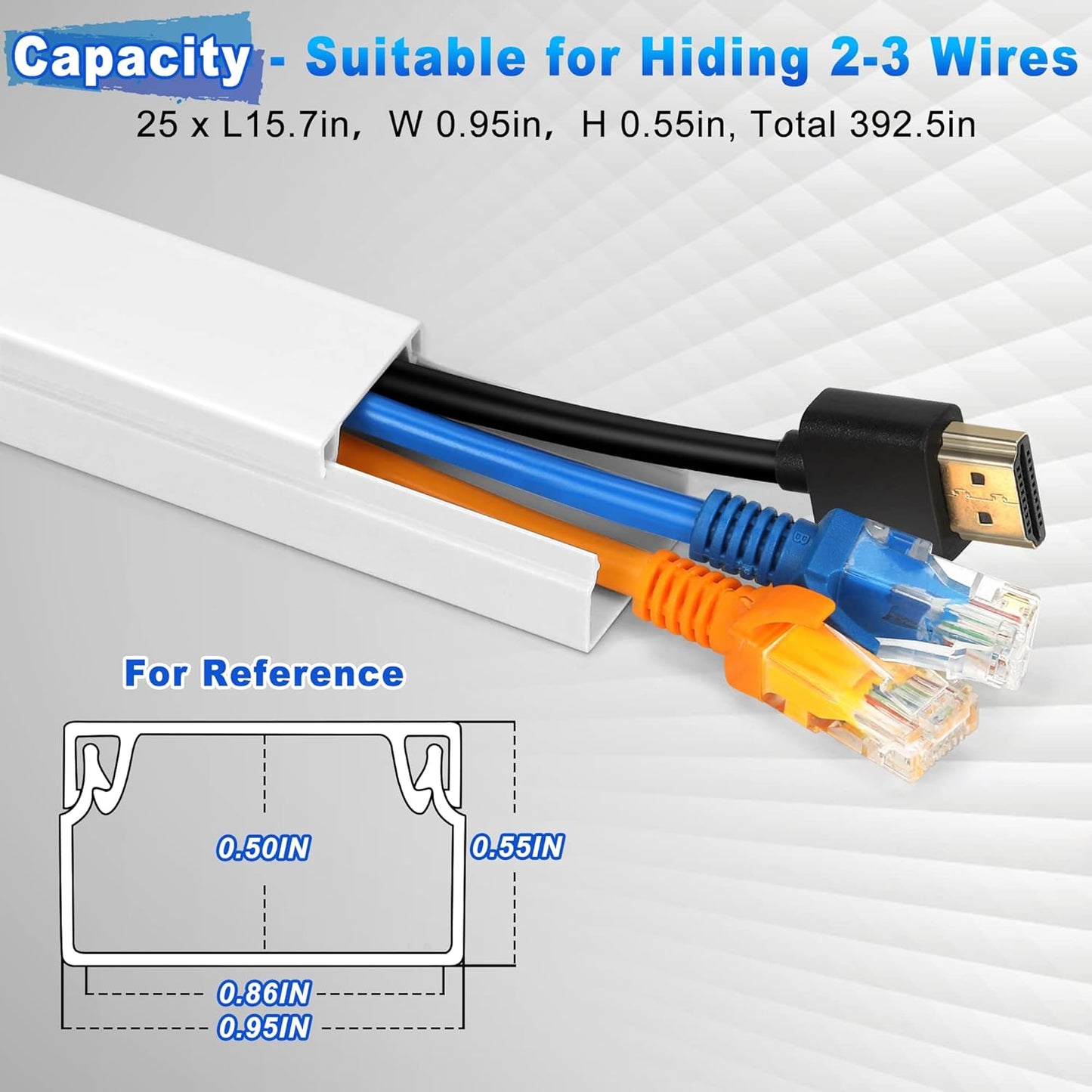 Cable Covers for Cords on Wall-392.5in Wire Hider for TV on Wall, White Cable Concealer, 25 x L15.7in W0.95H 0.55in
