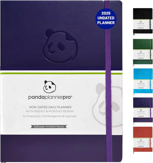 Panda Planner Pro Undated Daily Planner 2025-2026 with Hourly Schedule 8.5"x11" - To Do List Notepad, Daily Journal, Goal Planner, Habit Tracker, Gratitude Journal - Home/Office Supplies - Purple