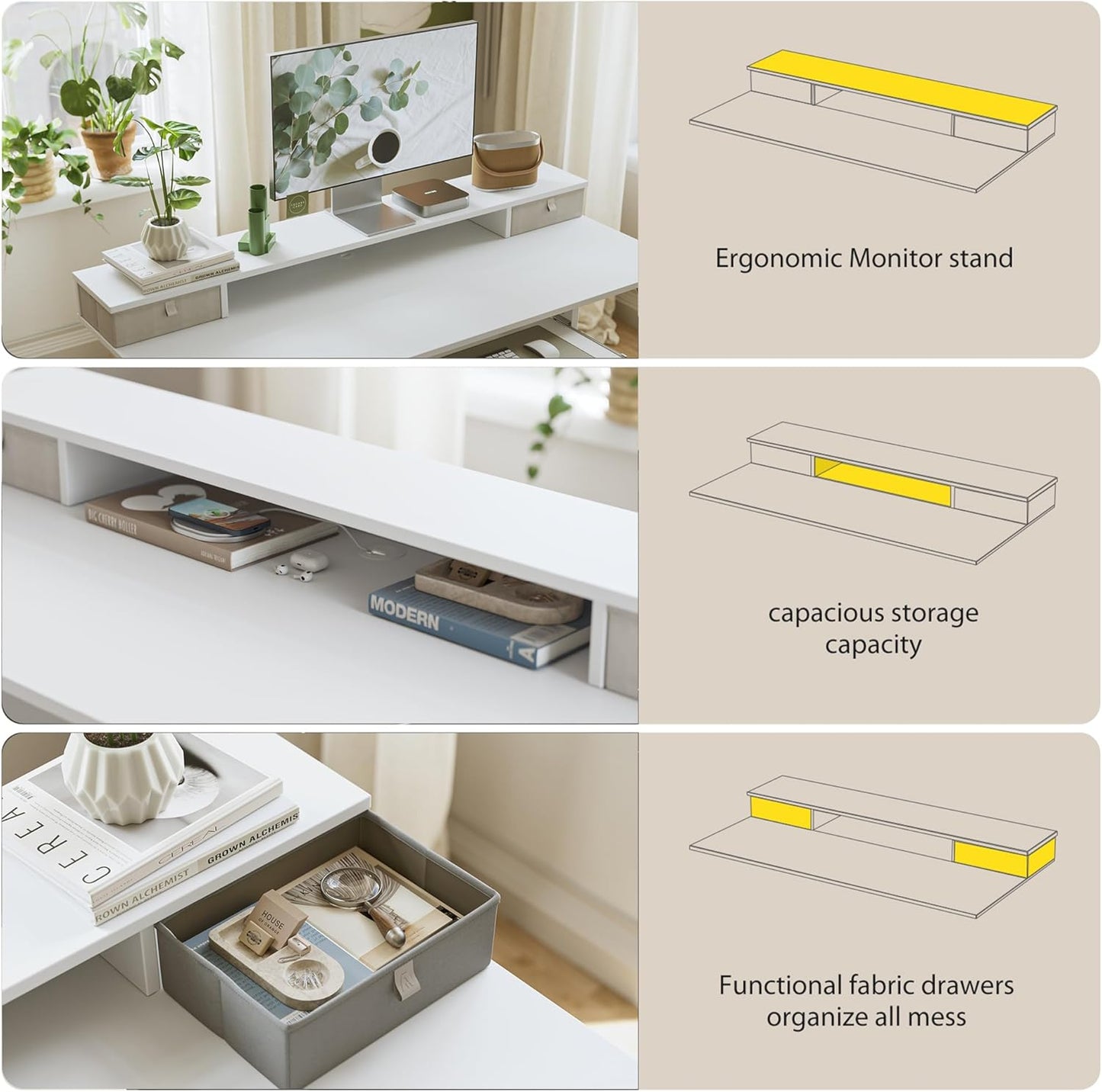 Agilestic 48 x 23 Inches Electric Standing Desk with 2 Storage Drawers, Adjustable Height Sit and Stand Computer Table with Splice Board, White