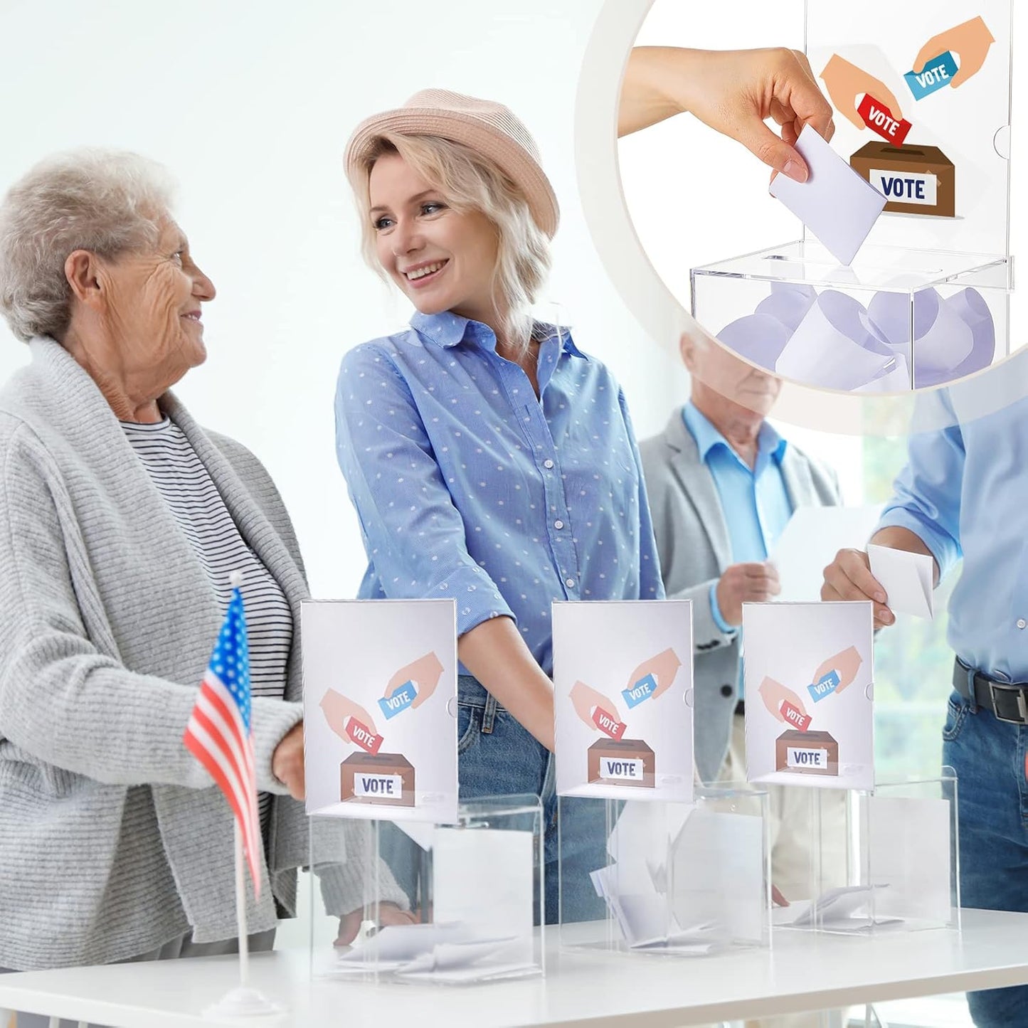 Bucherry 6 Pcs Acrylic Donation Box with Slot, 5.9 x 5 x 5 Inches Clear Ballot Suggestion Raffle Ticket Box with Sign for Fundraising, Raffle, Collecting, Donating, Voting