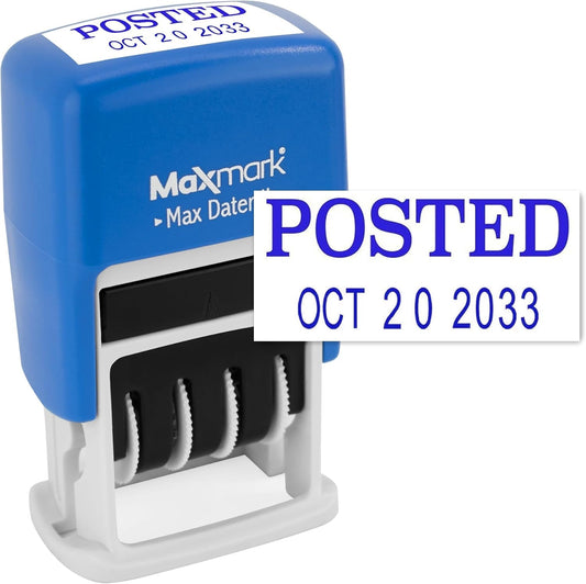 MaxMark Self-Inking Rubber Date Office Stamp with Posted Phrase & Date - Blue Ink (Max Dater II), 12-Year Band