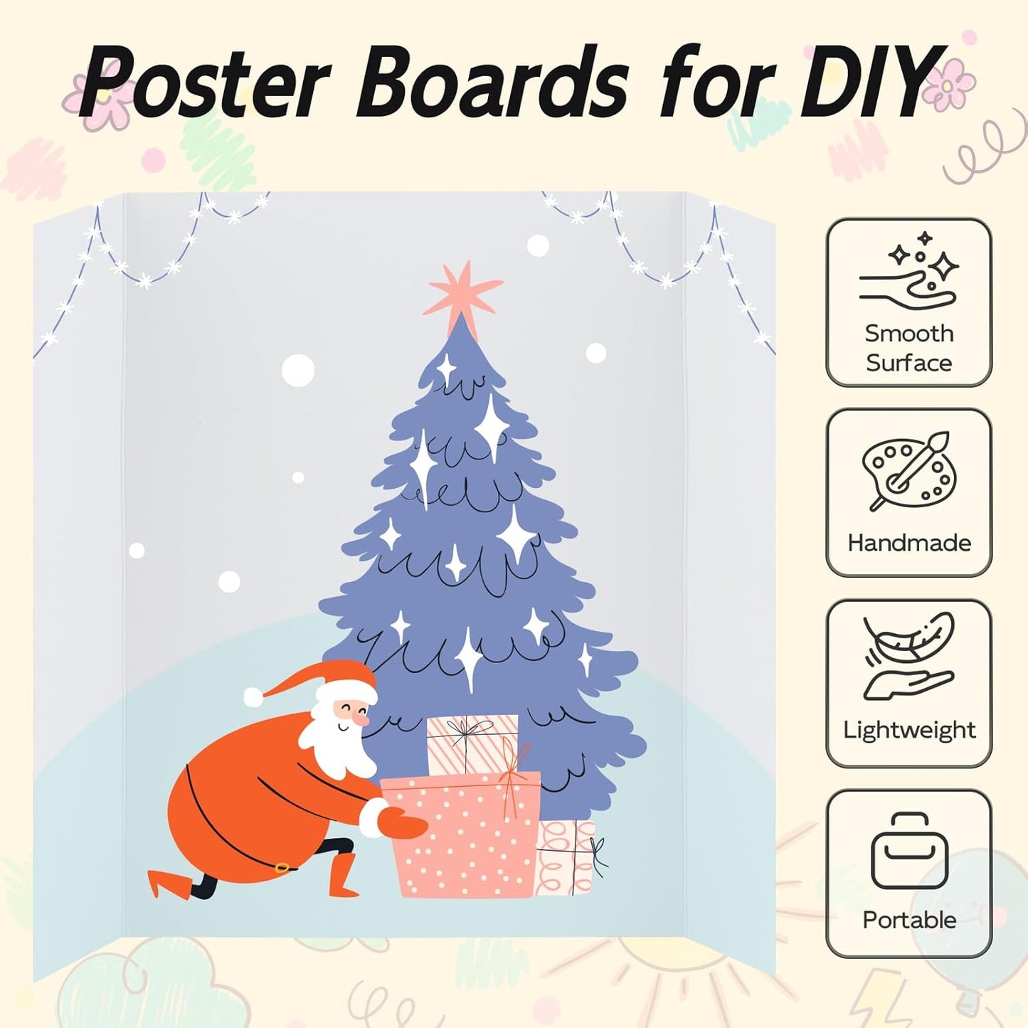 4 Pack Trifold Poster Board, 16x40 Inches White Presentation Board, Portable Display Board for Science Fair, School DIY Project and Business Exhibitions