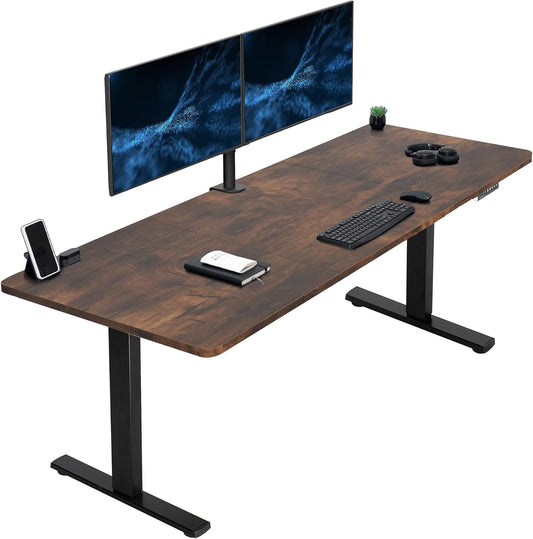 VIVO Large Electric 83 x 30 in Standing Desk, Memory Height Adjustment, 1B Series, Rustic Vintage Brown Top Black Frame, DESK-KIT-1B8N