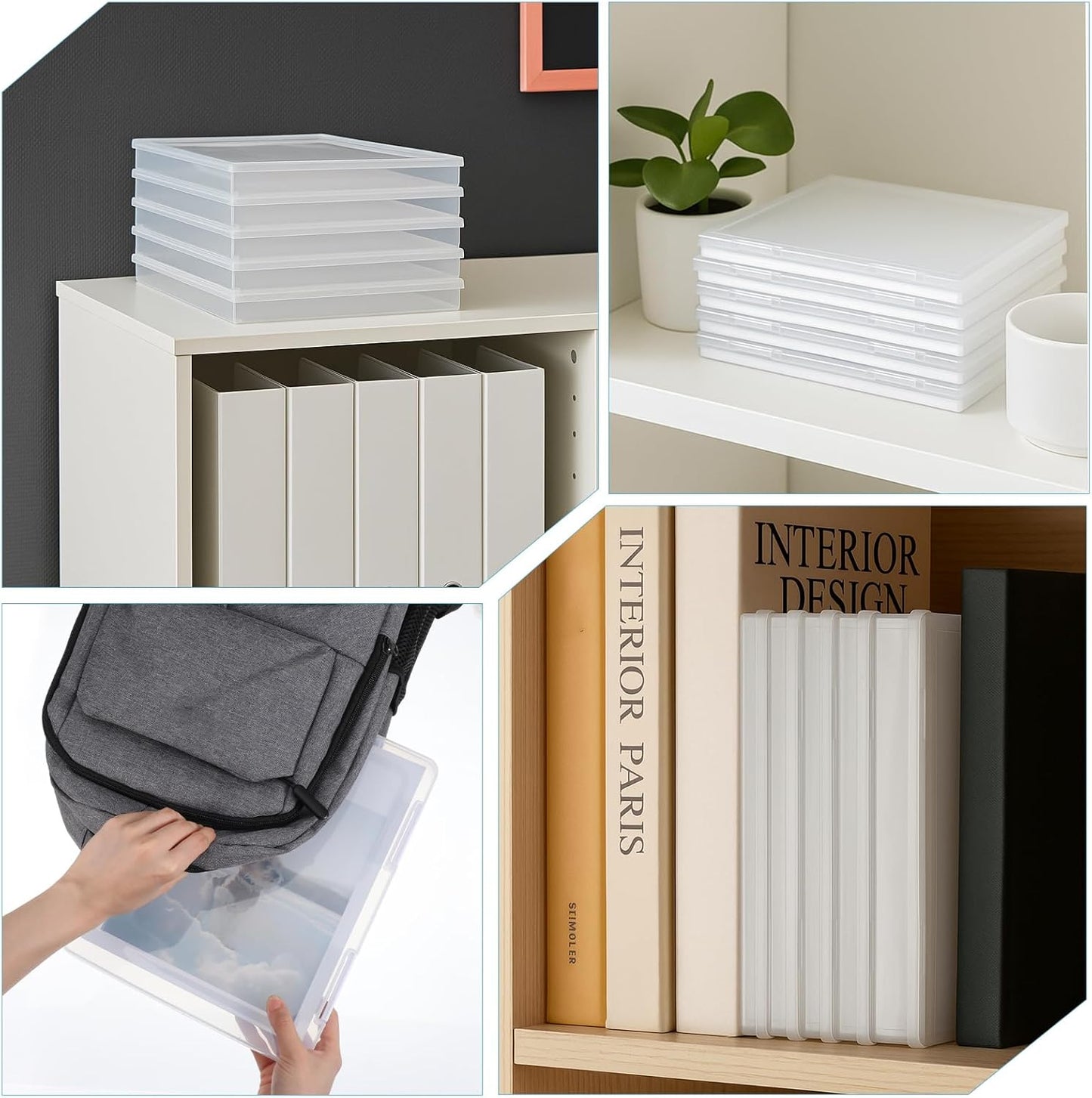 6 Pack Plastic Storage Box Organizer, Portable Clear Document File Case Containers For A4 Letter Paper, Magazine, Photo, Craft Art Supplies Board Game Storage