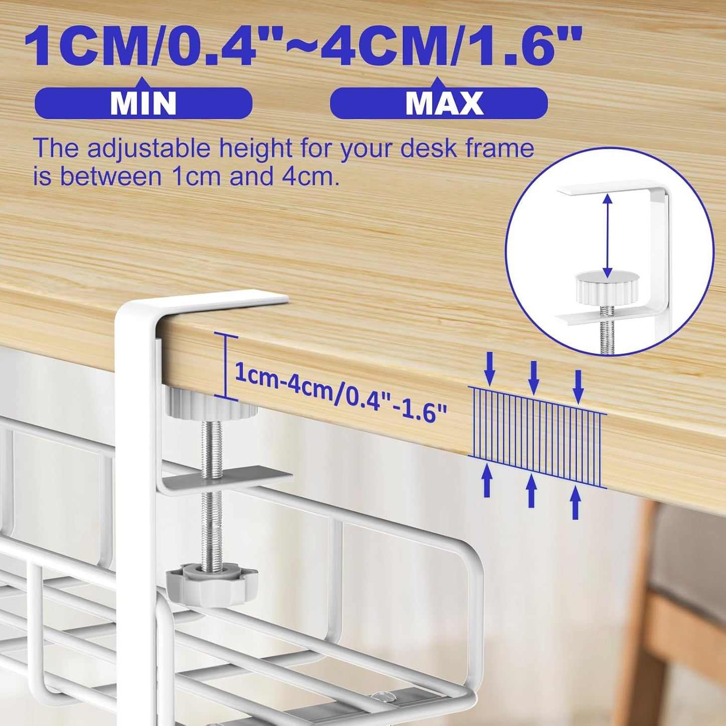Under Desk Cable Management Tray, 15.7'' White No Drill Steel Desk Cable Organizers, Wire Management Tray Cable Management Rack, Desk Cable Tray with Wire Organizer White(2 pack)