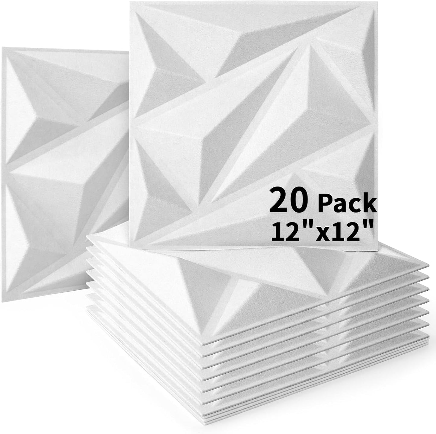 Art3dwallpanels 20 Pack Acoustic Panels Soundproof Wall Panels Acoustic Sound Dampening Panels, 3D Wall Panels Sound Absorbing Panels, 12" X 12", White