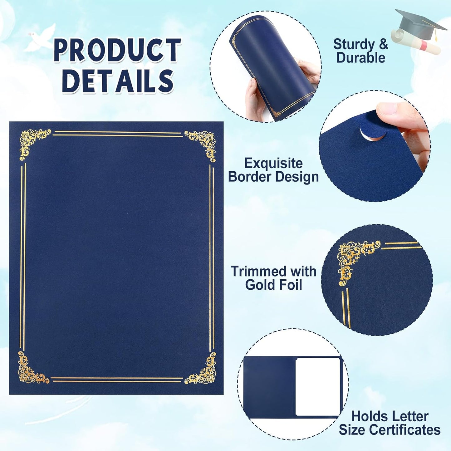 gisgfim 100Pcs Certificate Holders Diploma Covers Single Sided Gold Foil Border Award Certificate Covers for Letter Size 8.5x11 Certificates Cardstock Document Papers Storage Organizer (Navy Blue)