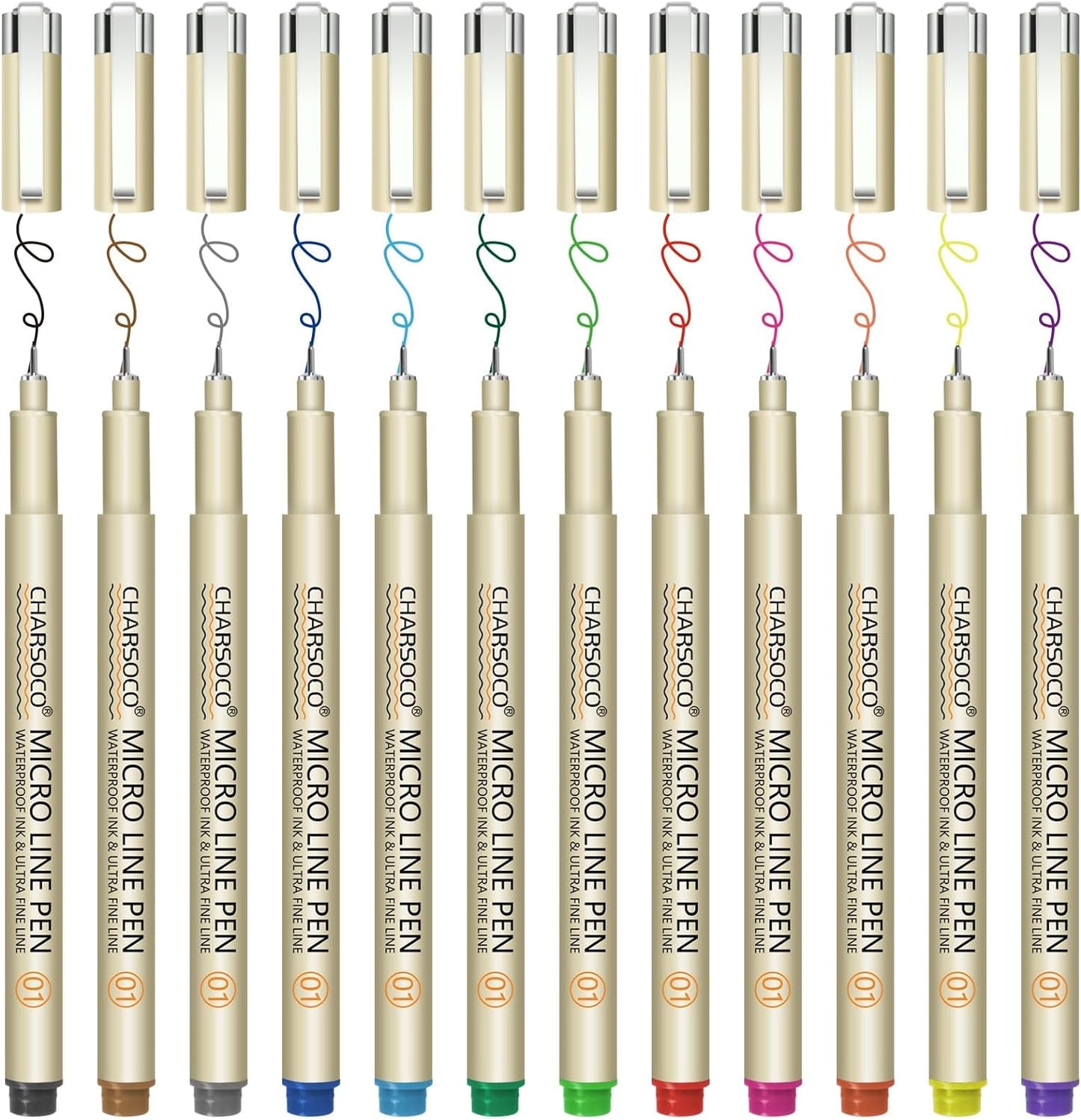 01 Micro Pen, Fine Point Pen with 12 Colors, Waterproof Archival Ink, 0.25mm Fineliner Ink Pens for Artist Illustration, Sketching, Anime, Manga, Technical Drawing and Scrapbooking