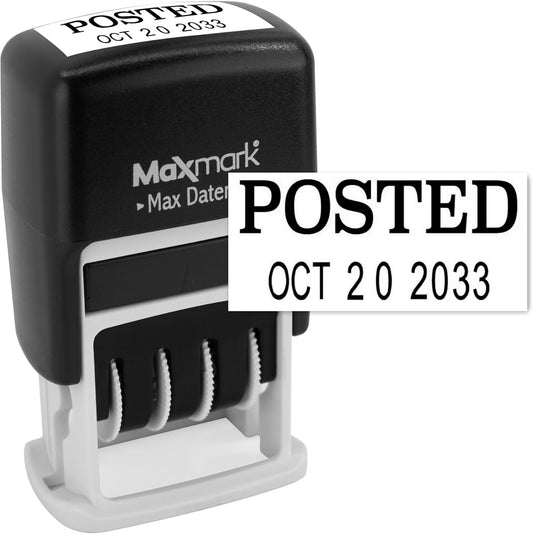 MaxMark Self-Inking Rubber Date Office Stamp with Posted Phrase & Date - Black Ink (Max Dater II), 12-Year Band