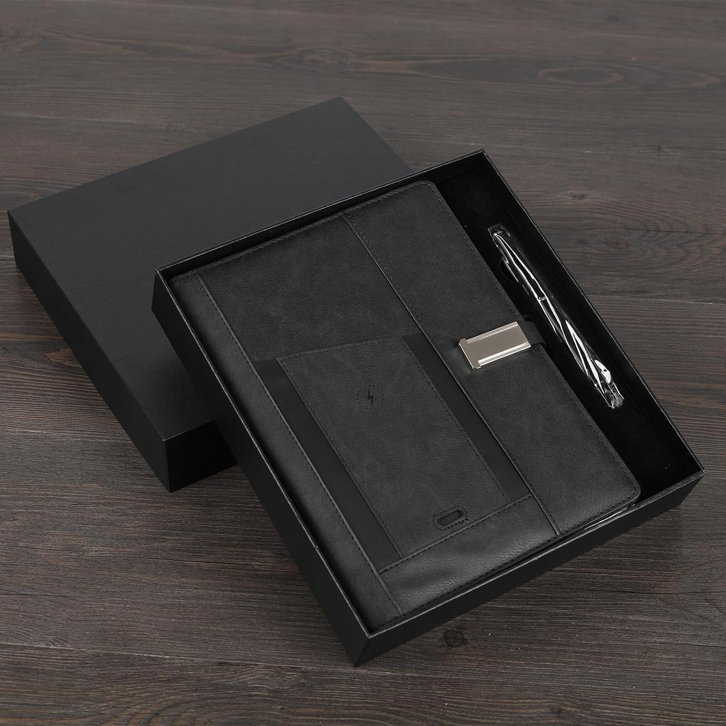 Premium Refillable Planner & Notebooks For Work,Rocketbook Notebook,With 8000mAh Power Bank, Book Light,3 in 1 Charger Cable,Card Holder,16G Thumb Drive,Used for Studying, Or Creating(Black-1)