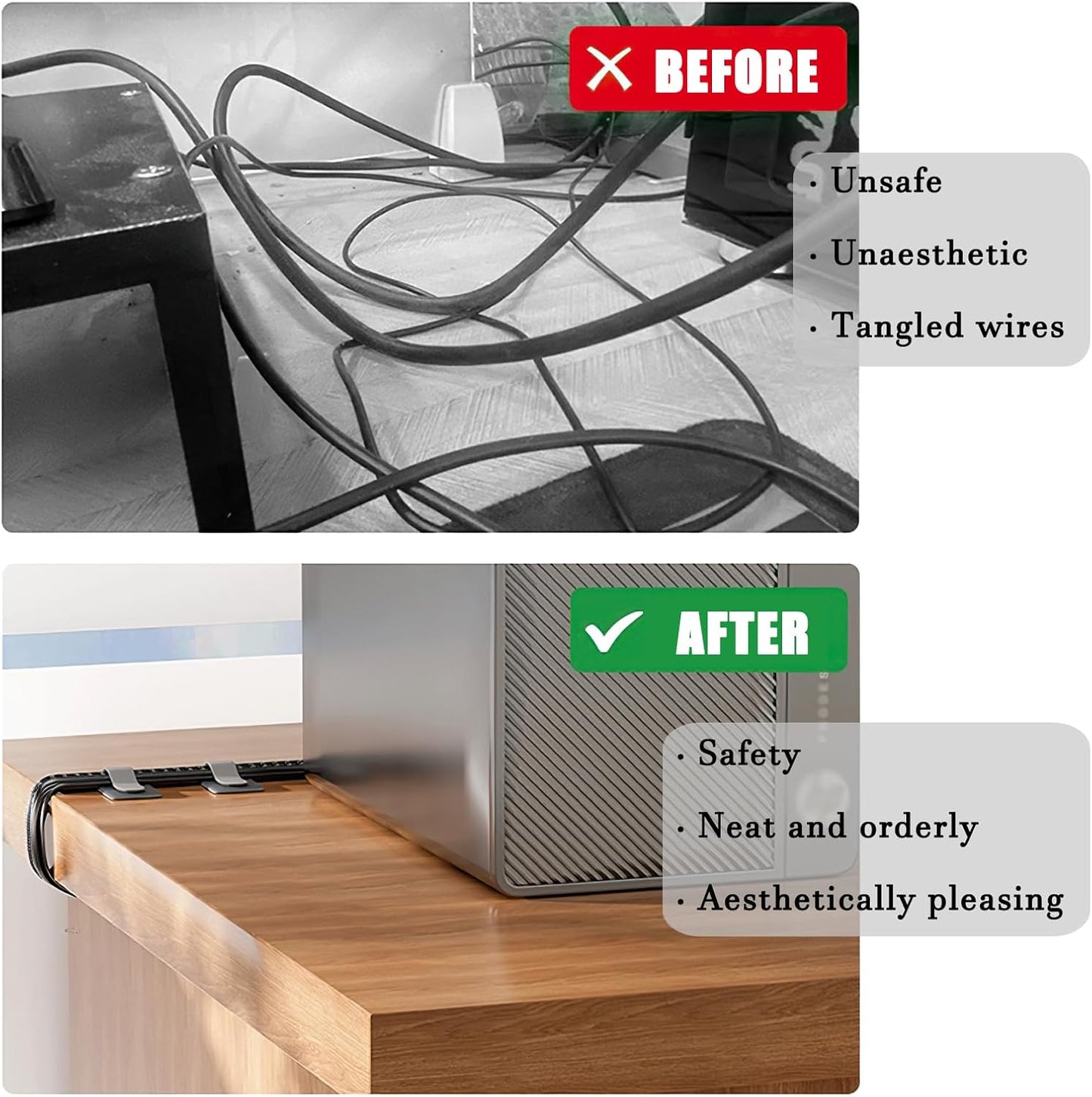 80PCS Hook and Loop Cable Ties, Hook and Loop Cable Straps, Under Desk Cable Management, Adhesive Cable Clips, Sticky-Back Cord Organizer for Desk, Household & Office Organization (White+Gray)