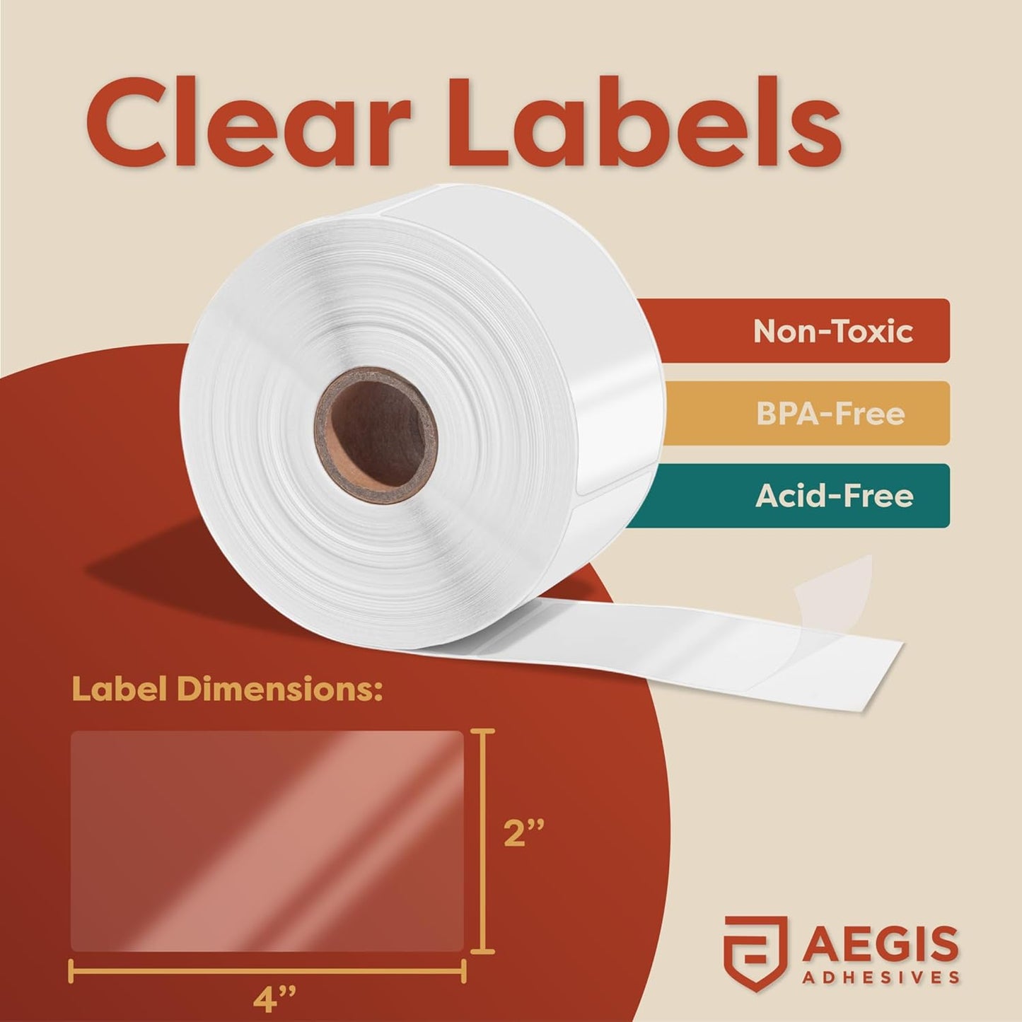 Aegis Adhesives - 2" X 4" Clear Rectangle Labels - Transparent Stickers to Protect UPC Barcodes, Addresses, Shipping Information, and More (1 Roll, 500 Labels/Roll)