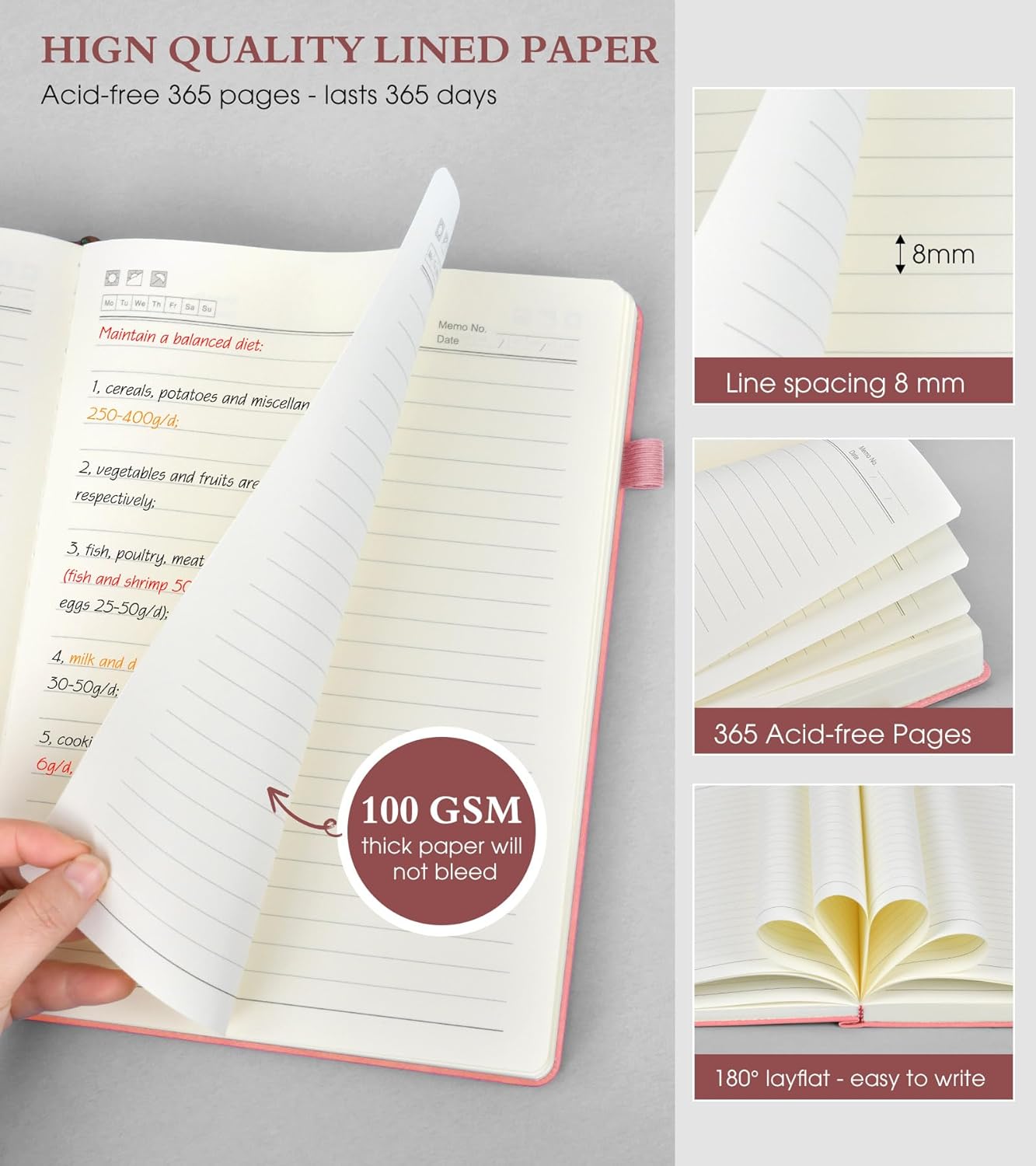 B5 Lined Journal Notebook - 365 Page Large Leather Journals for Writing Women Men，Hardcover Notebook with 100Gsm Thick Pages，Daily Diary for Travel, Work，School，College Ruled (7.6" x 10.3")