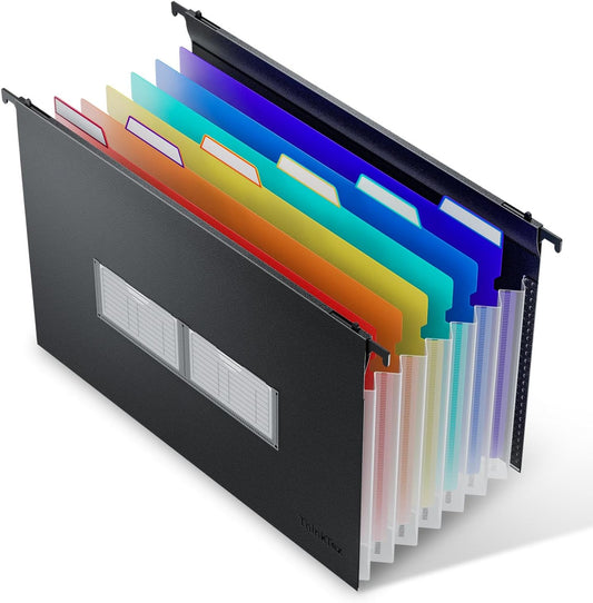 ThinkTex Plastic Expanding Hanging File Folders, 7 Innovative 1.2" Accordion Pockets, Large Capacity, Multi-Color Tabs, Legal Size for Filing Cabinet - 1 Pack
