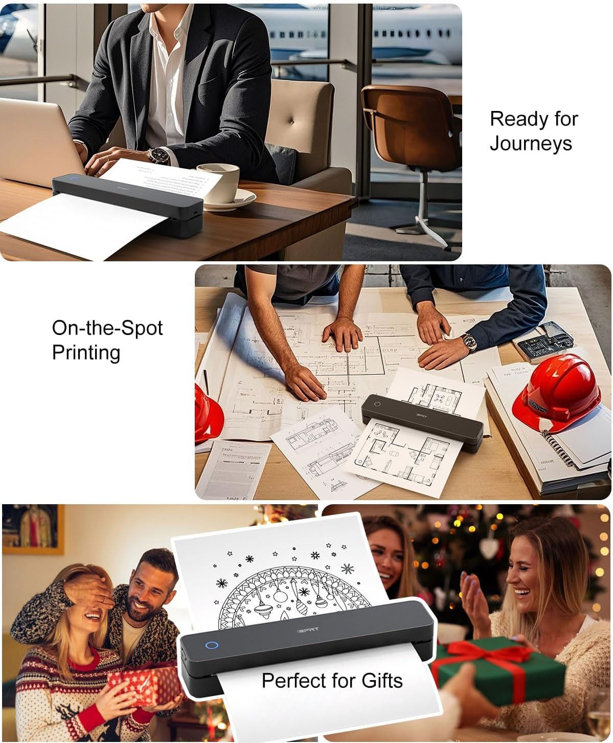 iDPRT Inkless Portable Printer for Travel, 300DPI Wireless Thermal Printer Support 8.5 x 11 Inch US Letter, A4, Small Bluetooth Printers Compatible with iOS, Android Laptop for Office Car Home, Black