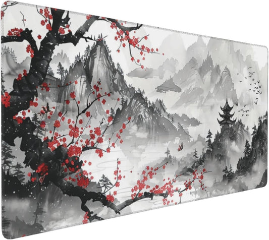 35.4 x 15.7 in, Waterproof XXL Large Mouse Pad for Desk, Extended Keyboard Mouse Mat for Computer Office, Big Laptop Mouse pad, Gaming Pc-Japanese Watercolor Cherry Blossom